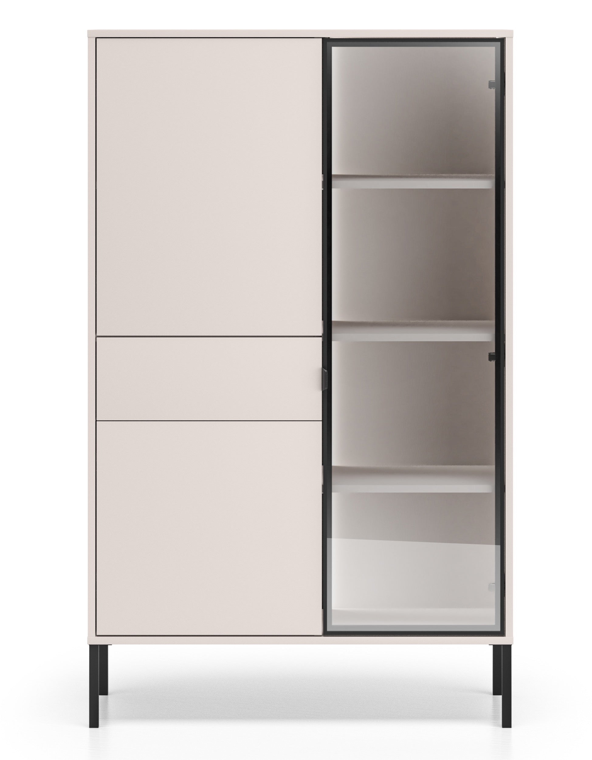 Drehtür-Vitrine Barnee mit Schublade und Beleuchtung, 92 cm, Kaschmir