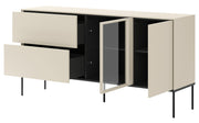 Einflügelsideboard Bellezo mit LED-Vitrine und zwei Schubladen, 166 cm, cremefarben