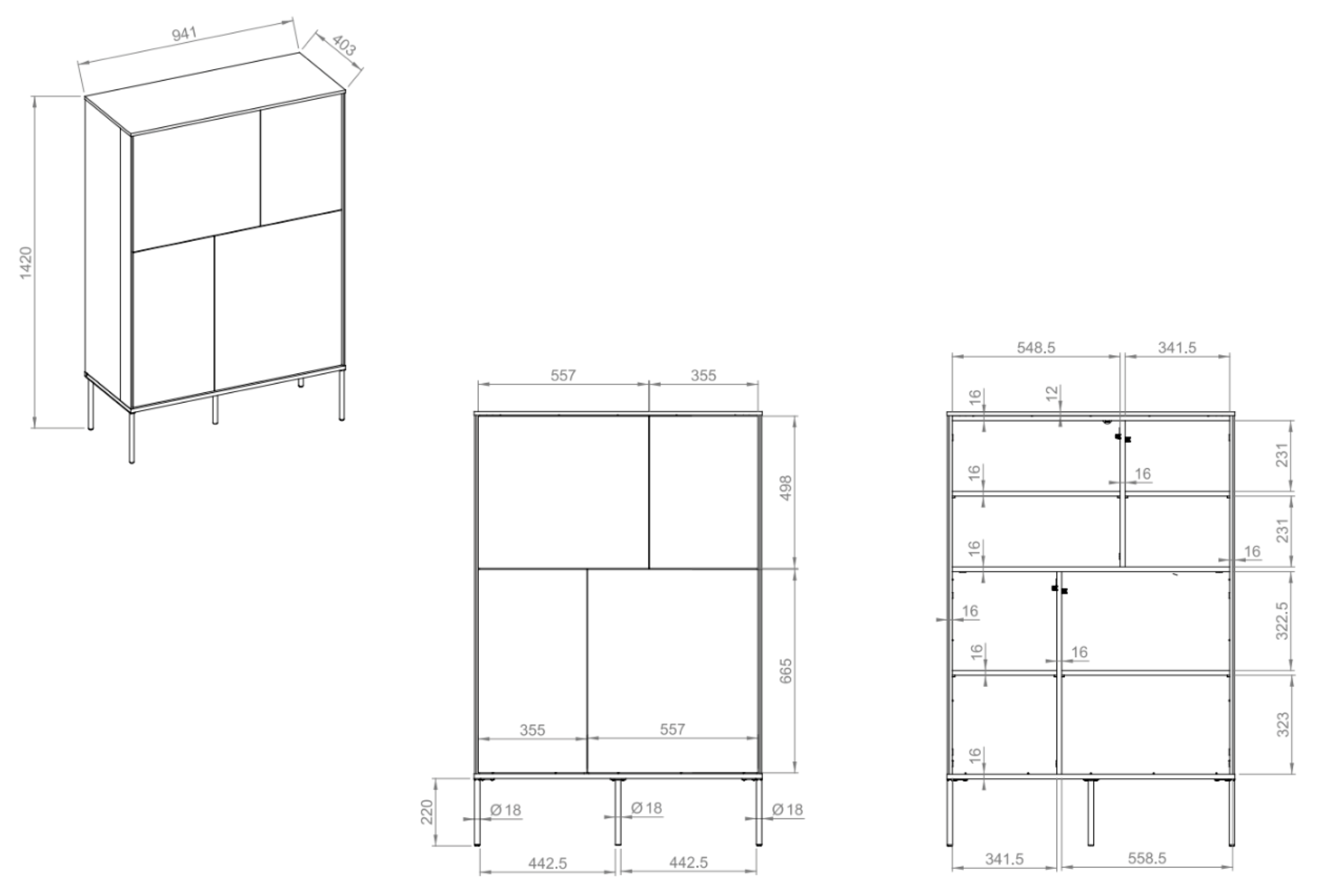 Vier­türige Kommode Bellezo, 95 cm hoch, cremefarben