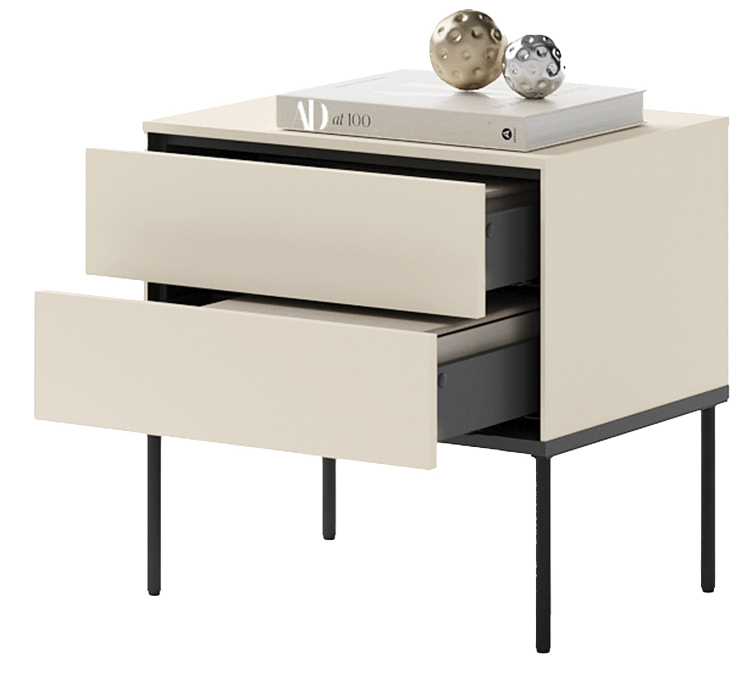 Nachttisch Bellezo mit zwei Schubladen, 56 cm, cremefarben