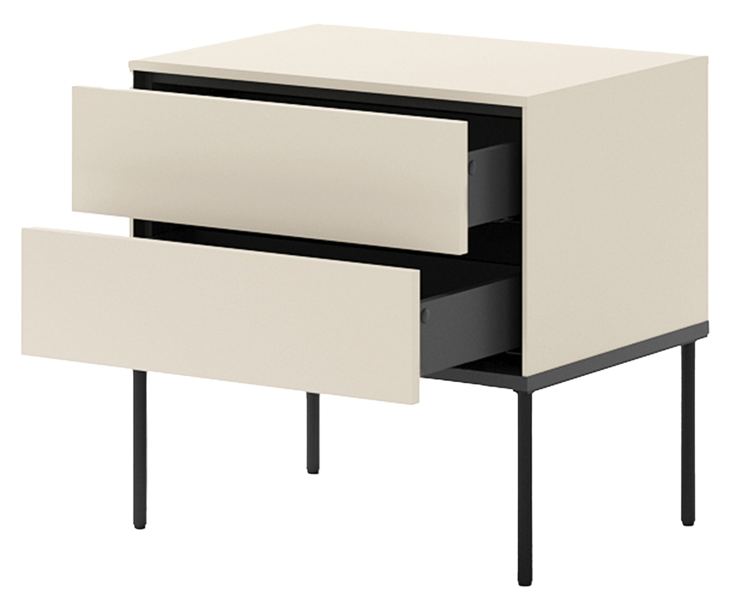 Nachttisch Bellezo mit zwei Schubladen, 56 cm, cremefarben