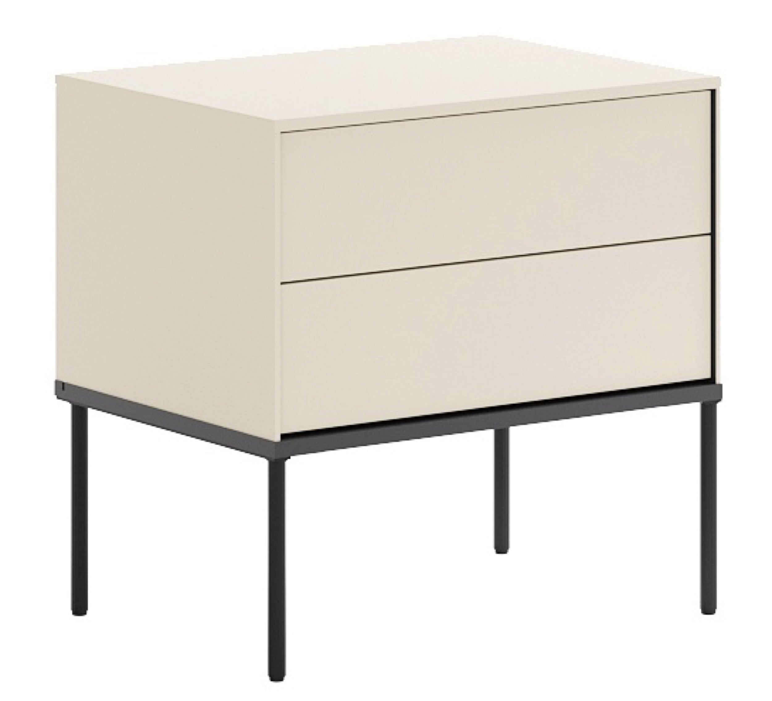 Nachttisch Bellezo mit zwei Schubladen, 56 cm, cremefarben