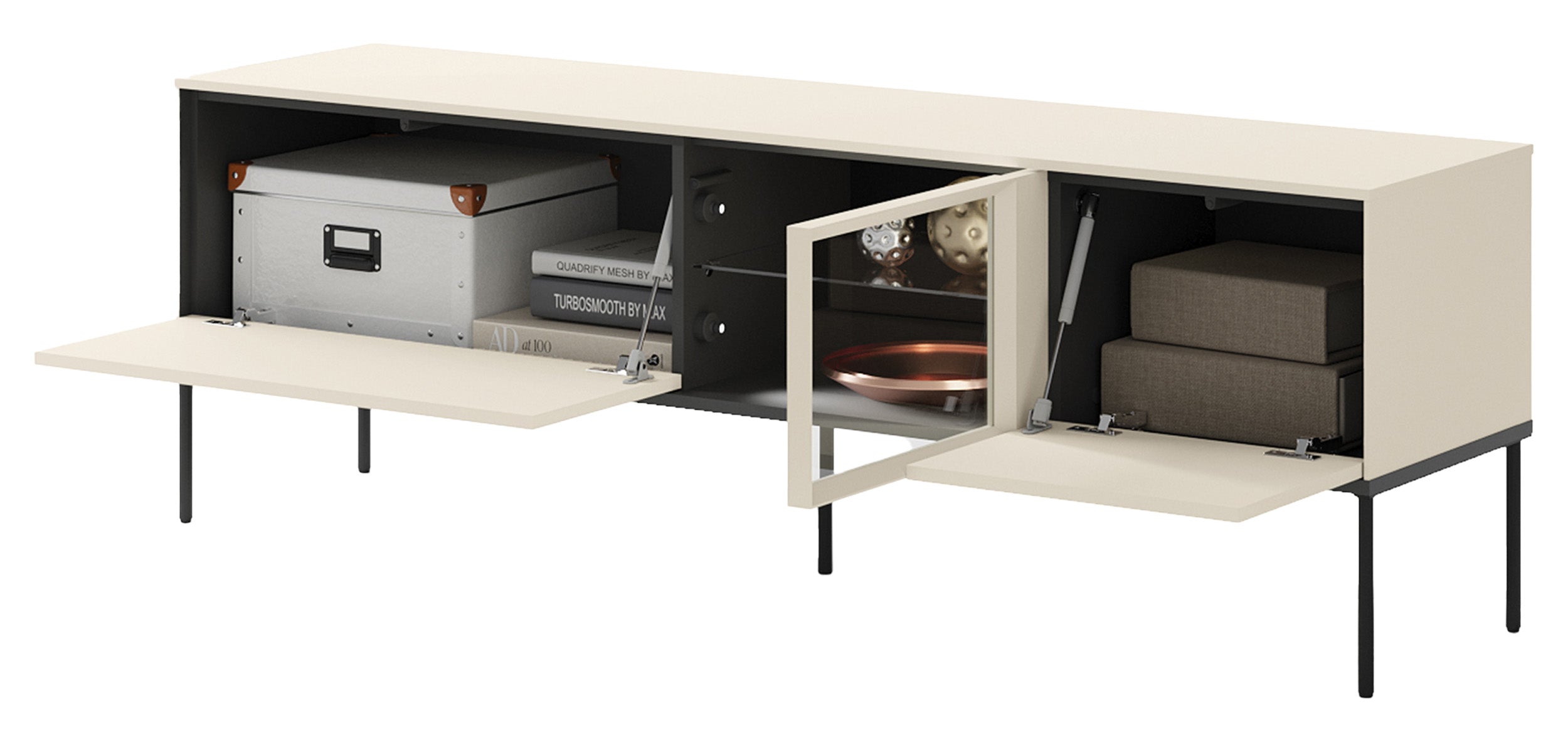 TV-Schrank Bellezo mit LED-Vitrine 166 cm cremefarben