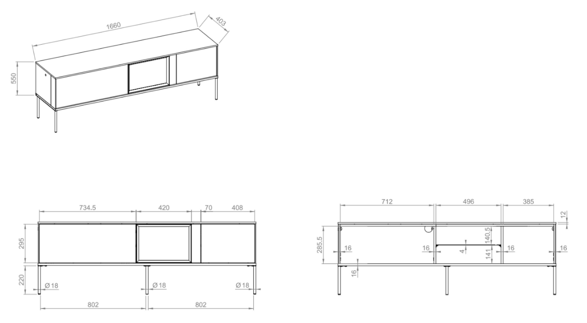 TV-Schrank Bellezo mit LED-Vitrine 166 cm cremefarben