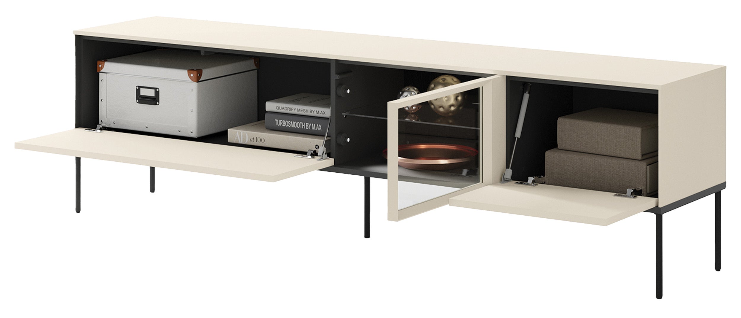 TV-Schrank Bellezo mit LED-Vitrine 196 cm cremefarben