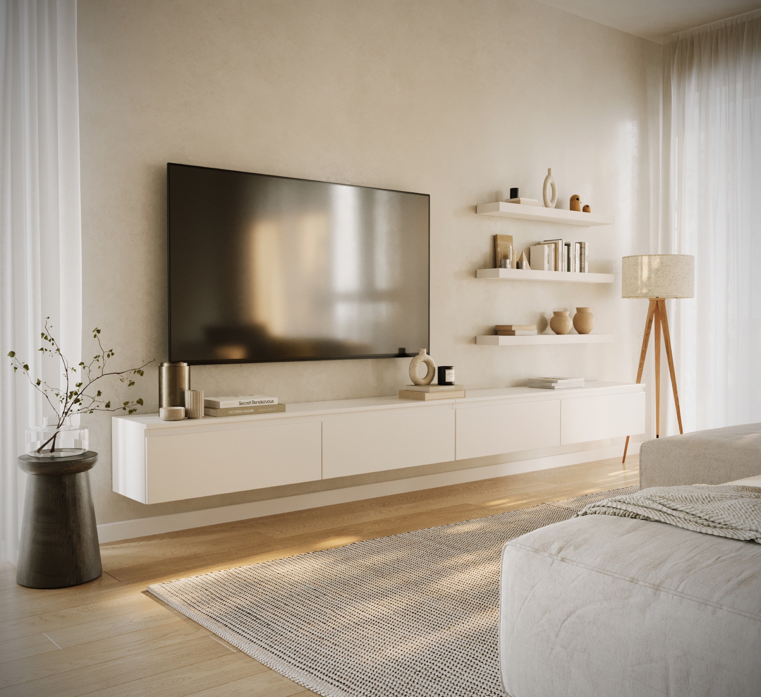 Hängender TV-Schrank Bemmi 300 cm Weiß