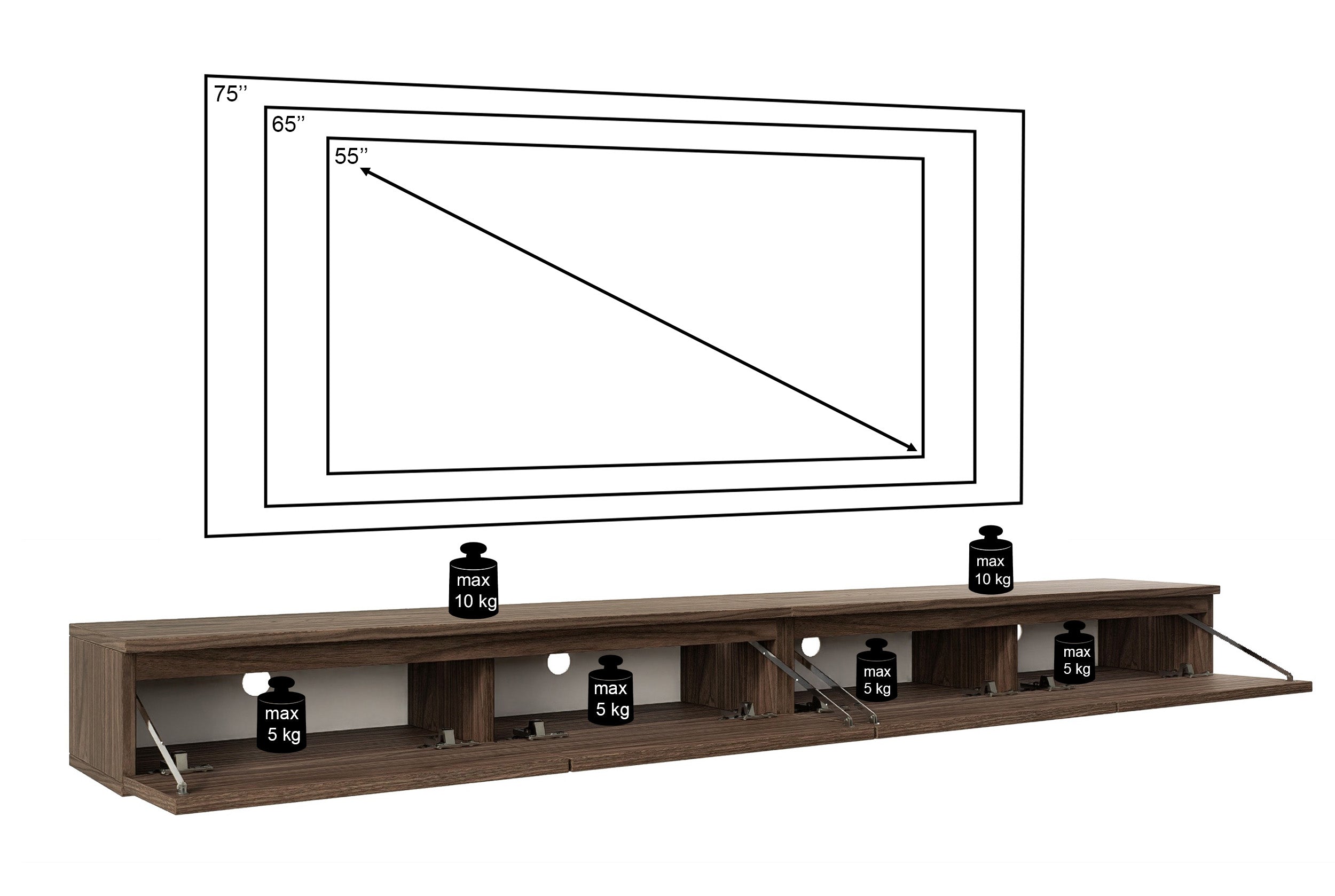 Hängender TV-Schrank Bemmi Slim 200 cm Wisconsin-Nussbaum