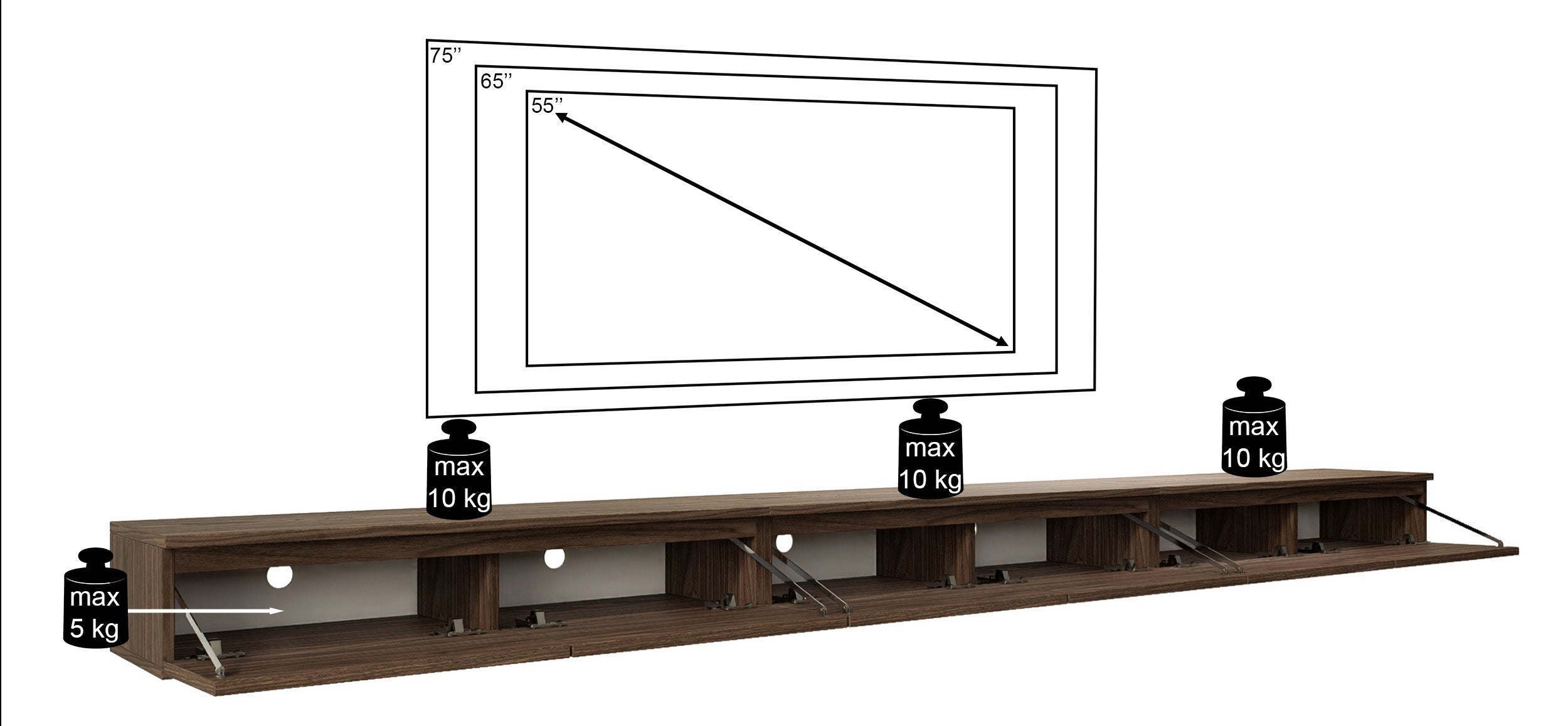 Hängender Bemmi Slim TV-Schrank 300 cm Wisconsin-Nussbaum