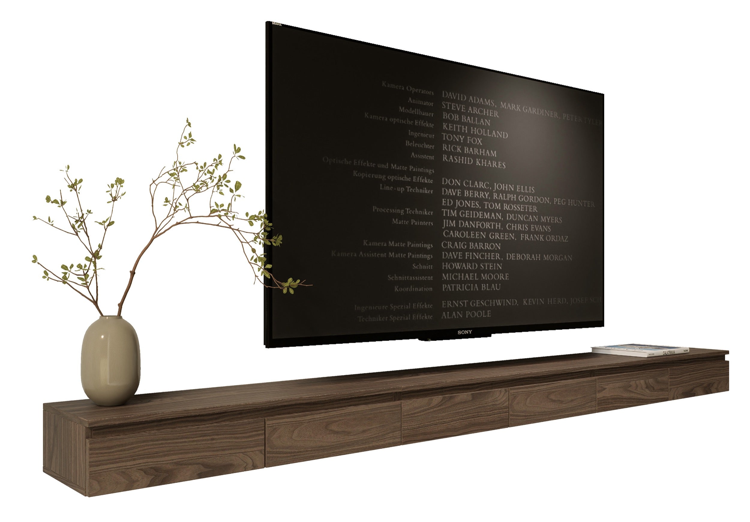Hängender Bemmi Slim TV-Schrank 300 cm Wisconsin-Nussbaum