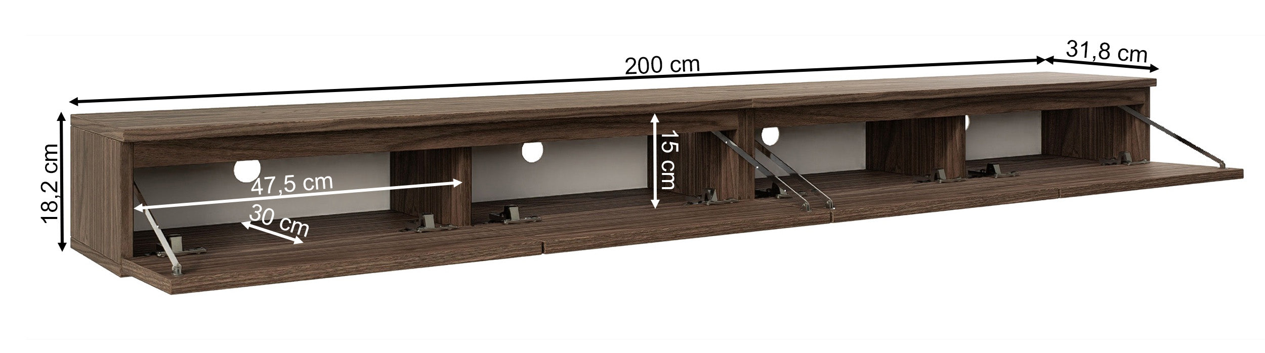 Hängender TV-Schrank Bemmi Slim 200 cm Wisconsin-Nussbaum