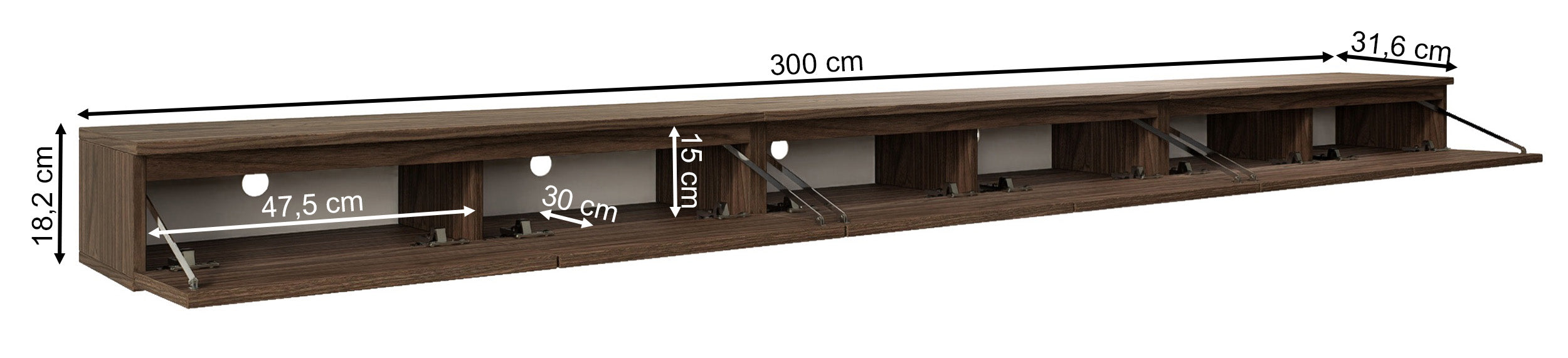 Hängender Bemmi Slim TV-Schrank 300 cm Wisconsin-Nussbaum