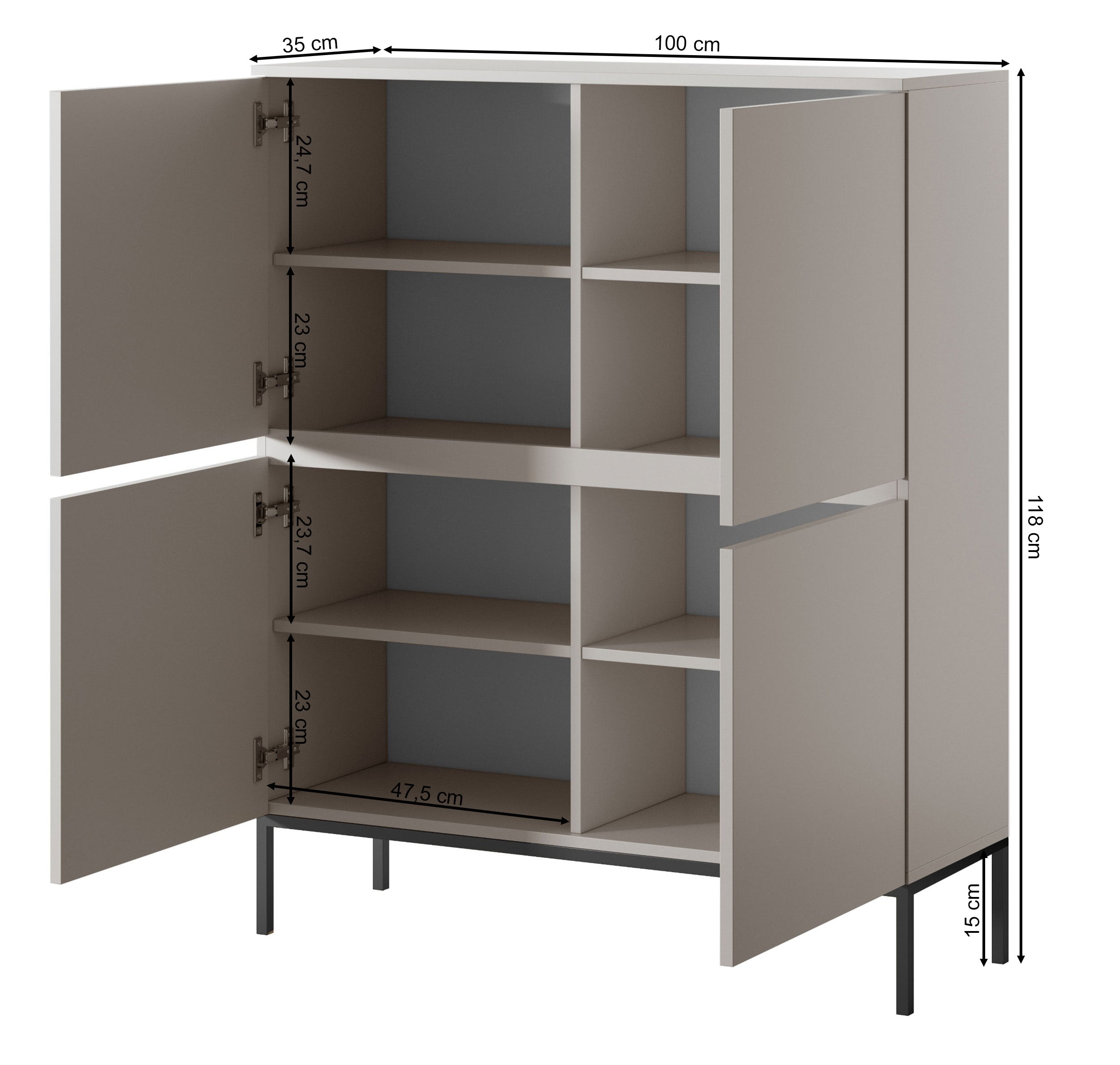Hohe Kommode Bemmi 100 cm Kaschmir