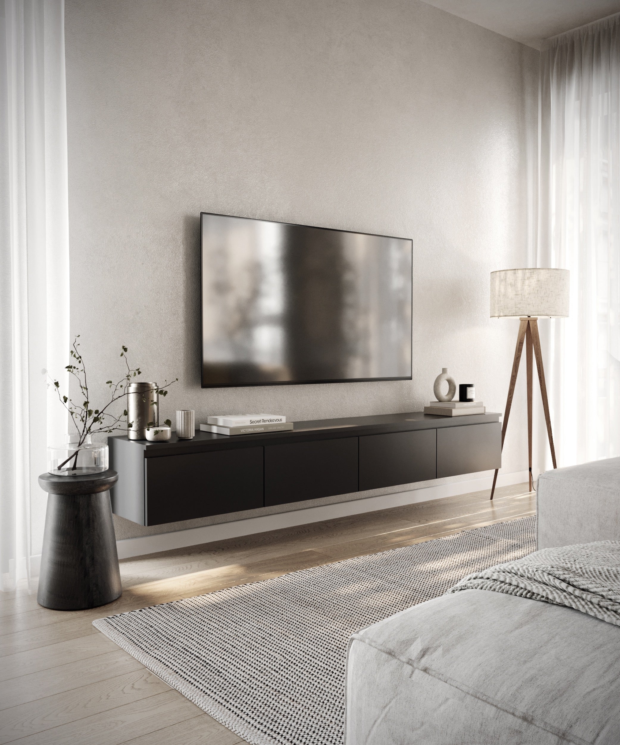 Hängender TV-Schrank Bemmi 200 cm schwarz