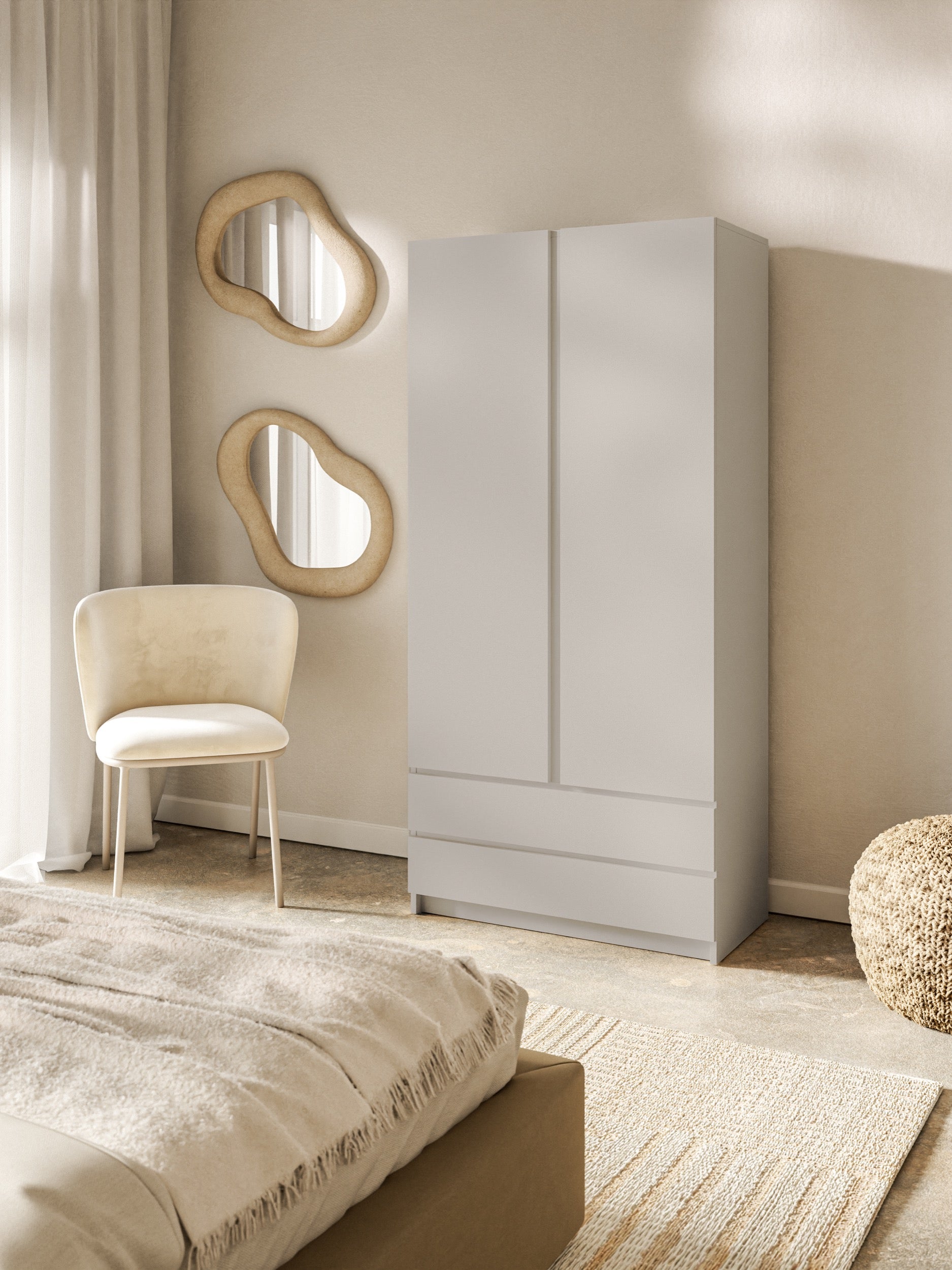 Zweiturige Bemmi-Garderobenschrank mit zwei Schubladen, 100 cm, Kaschmir