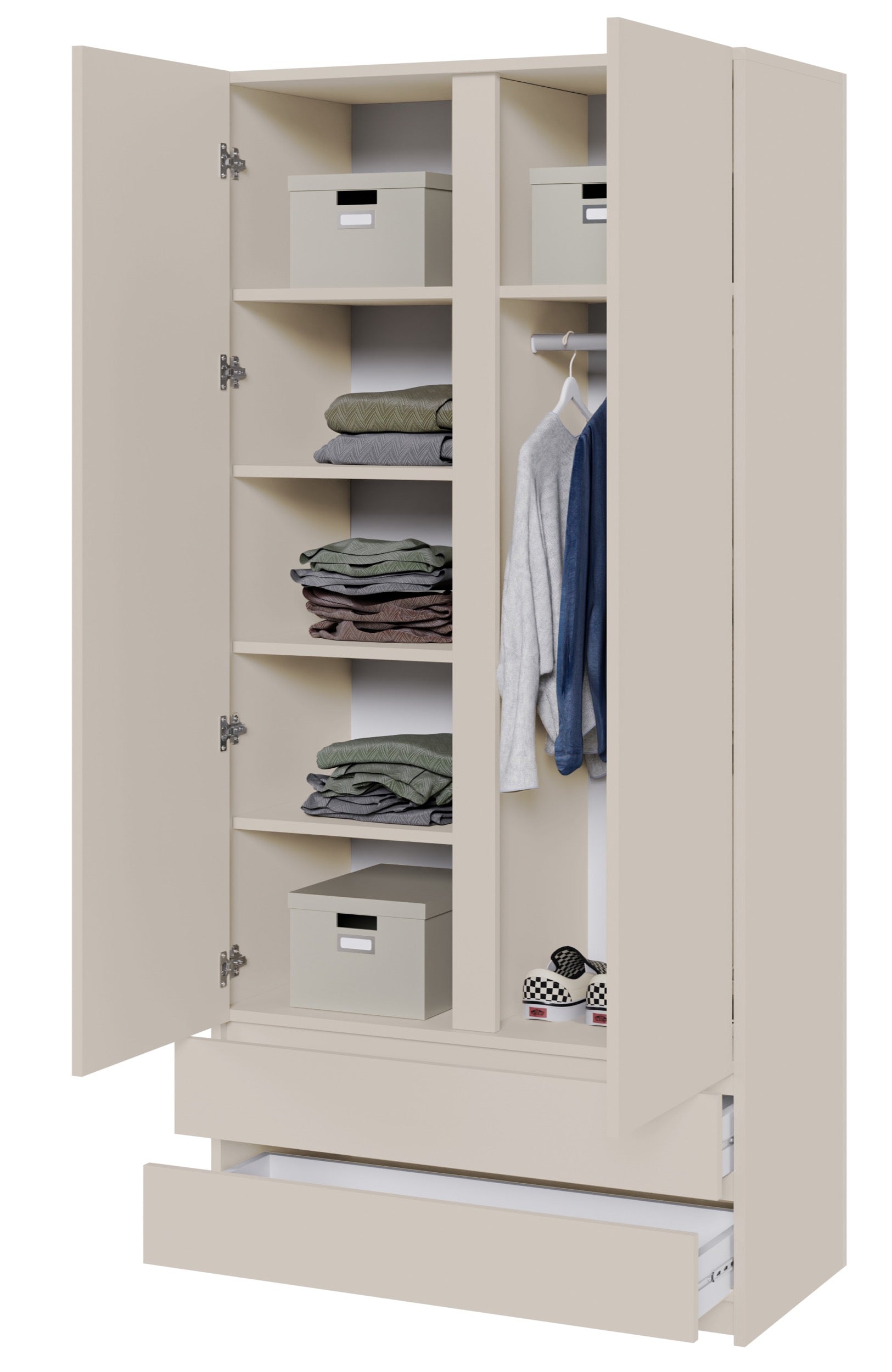 Zweiturige Bemmi-Garderobenschrank mit zwei Schubladen, 100 cm, Kaschmir