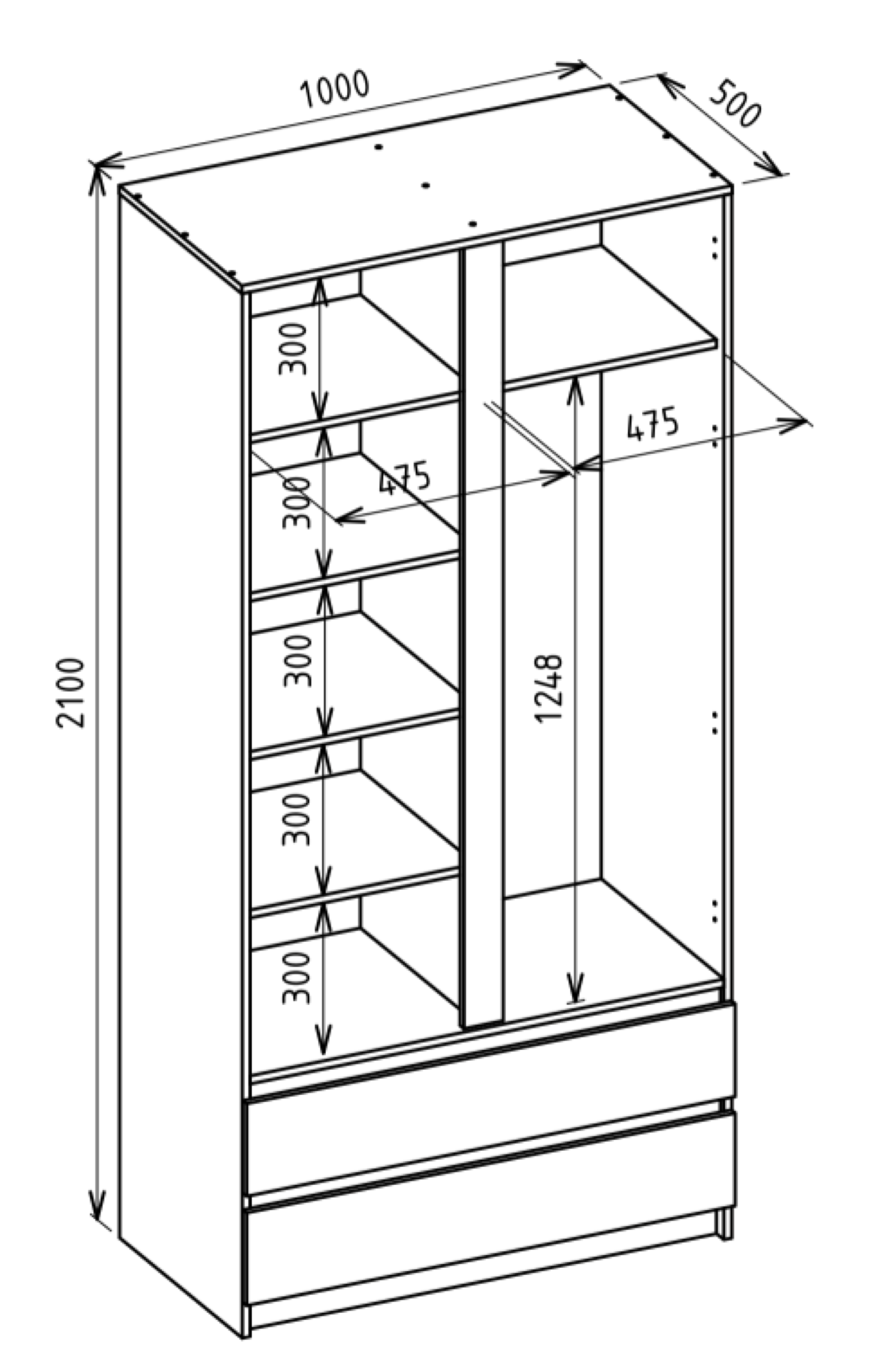 Zweiturige Bemmi-Garderobenschrank mit zwei Schubladen, 100 cm, Kaschmir