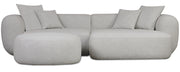 Modulare Baomi Eckcouch in L-Form mit Hocker, rechtsseitig, hellgrauer Chenille-Stoff
