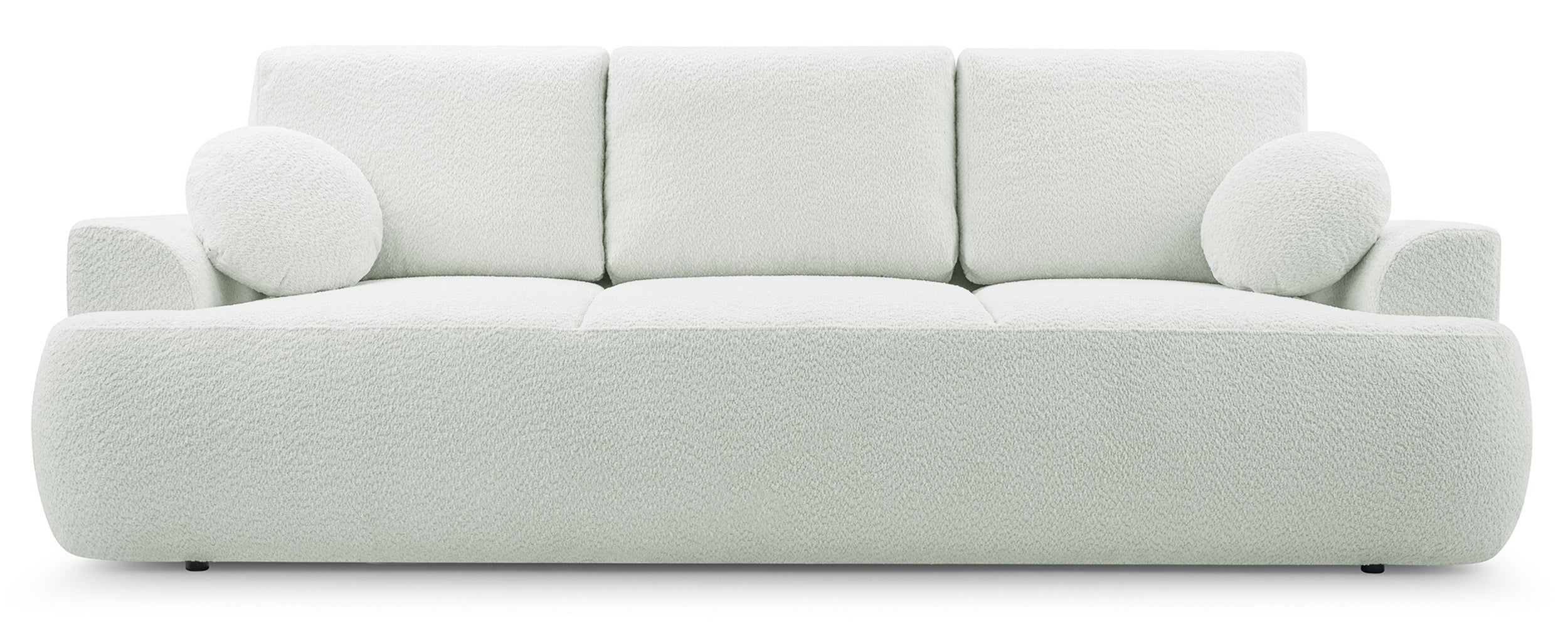 Dreisitziges ausklappbares Sofa Barletto mit Stauraum, cremefarbenes Bouclé
