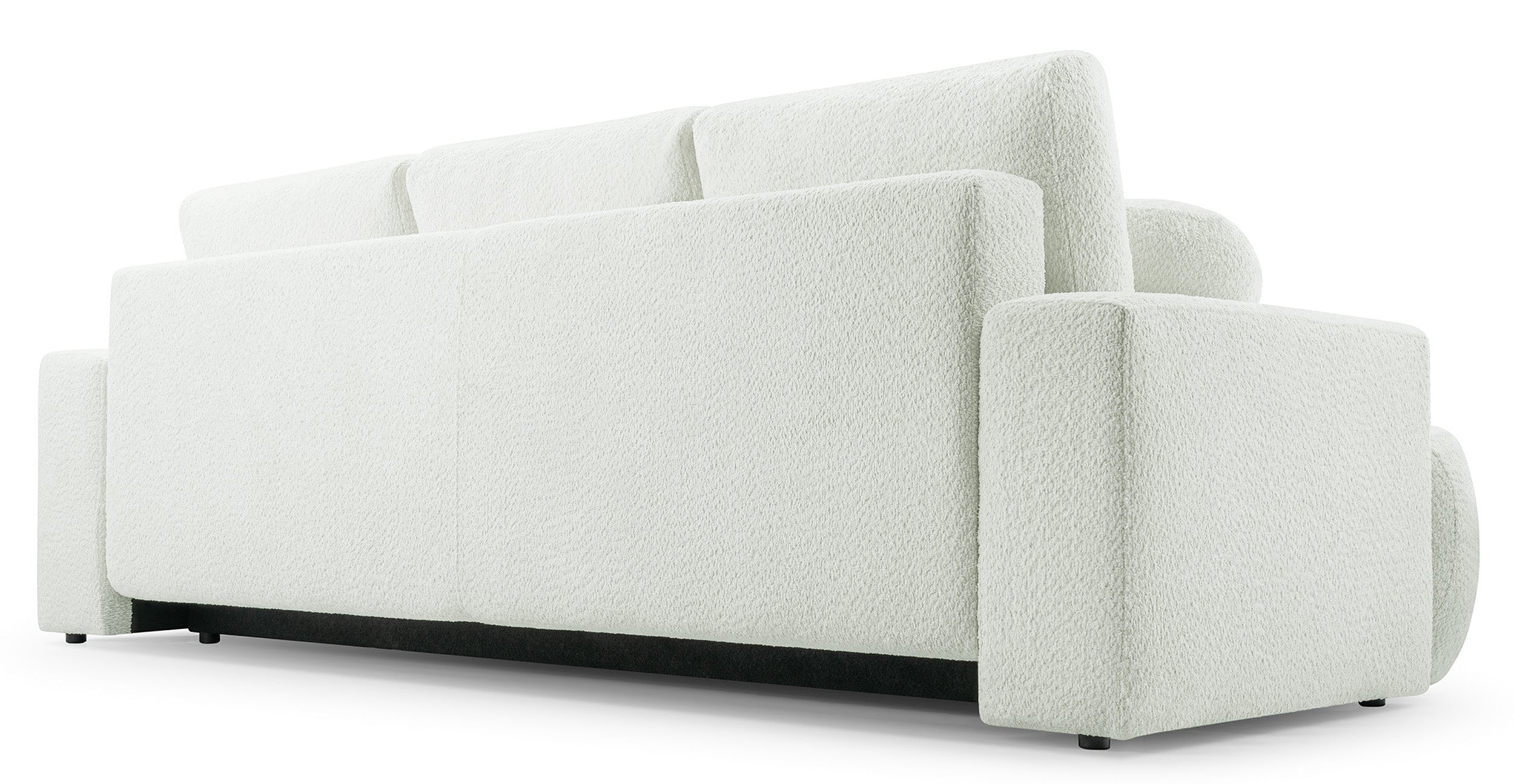 Dreisitziges ausklappbares Sofa Barletto mit Stauraum, cremefarbenes Bouclé