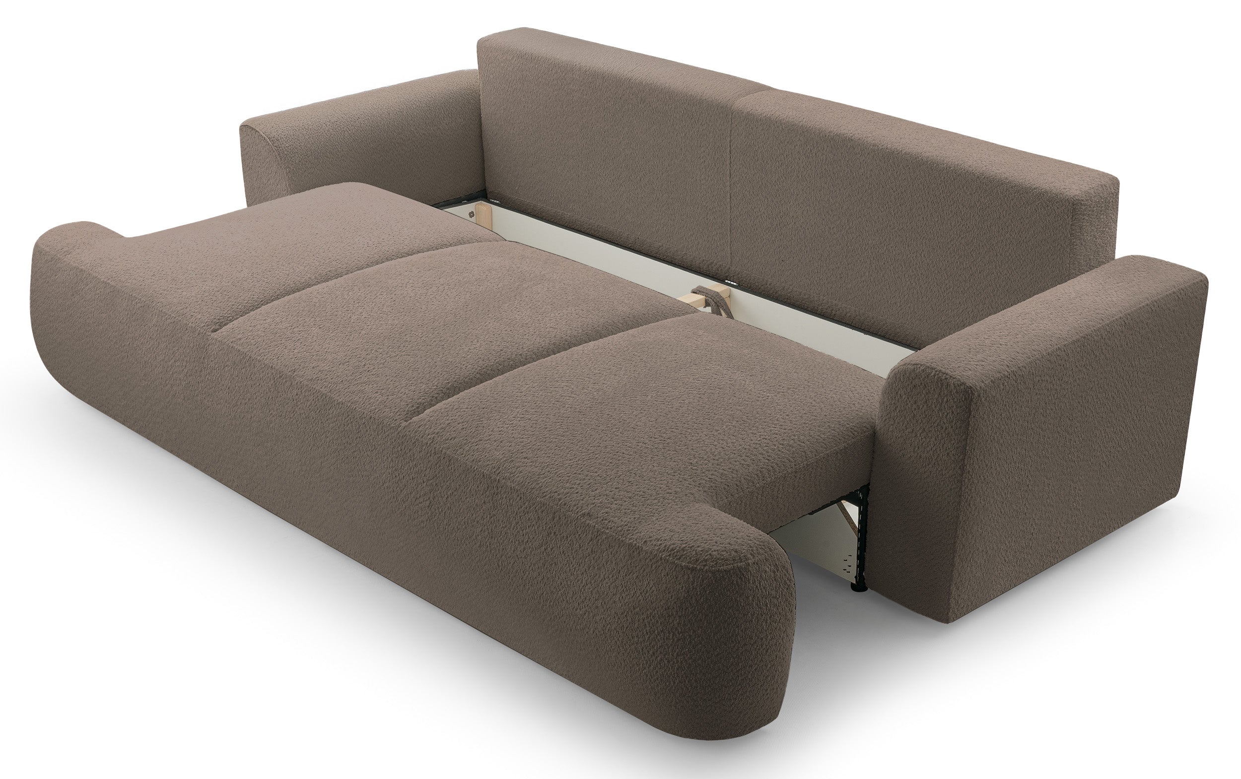 Dreisitziges Schlafsofa Barletto mit Stauraum, schmutziges Rosa Bouclé