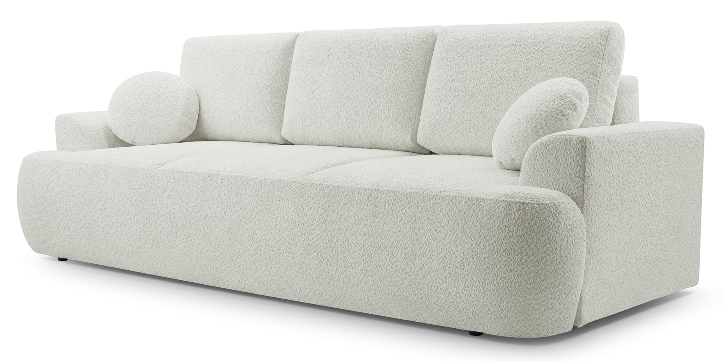 Dreisitziges Schlafsofa Barletto mit Stauraum, hellbeige Bouclé