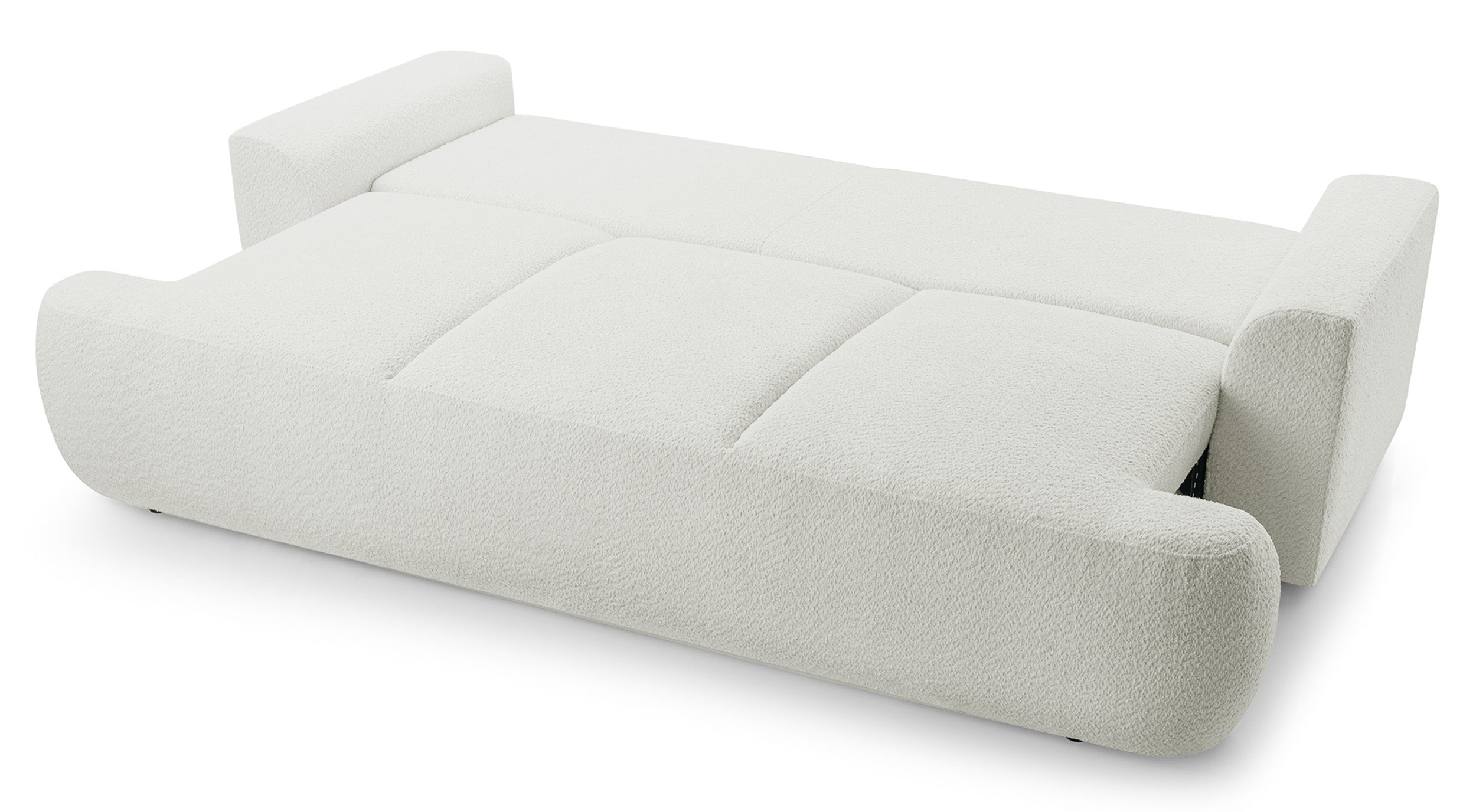 Dreisitziges Schlafsofa Barletto mit Stauraum, hellbeige Bouclé