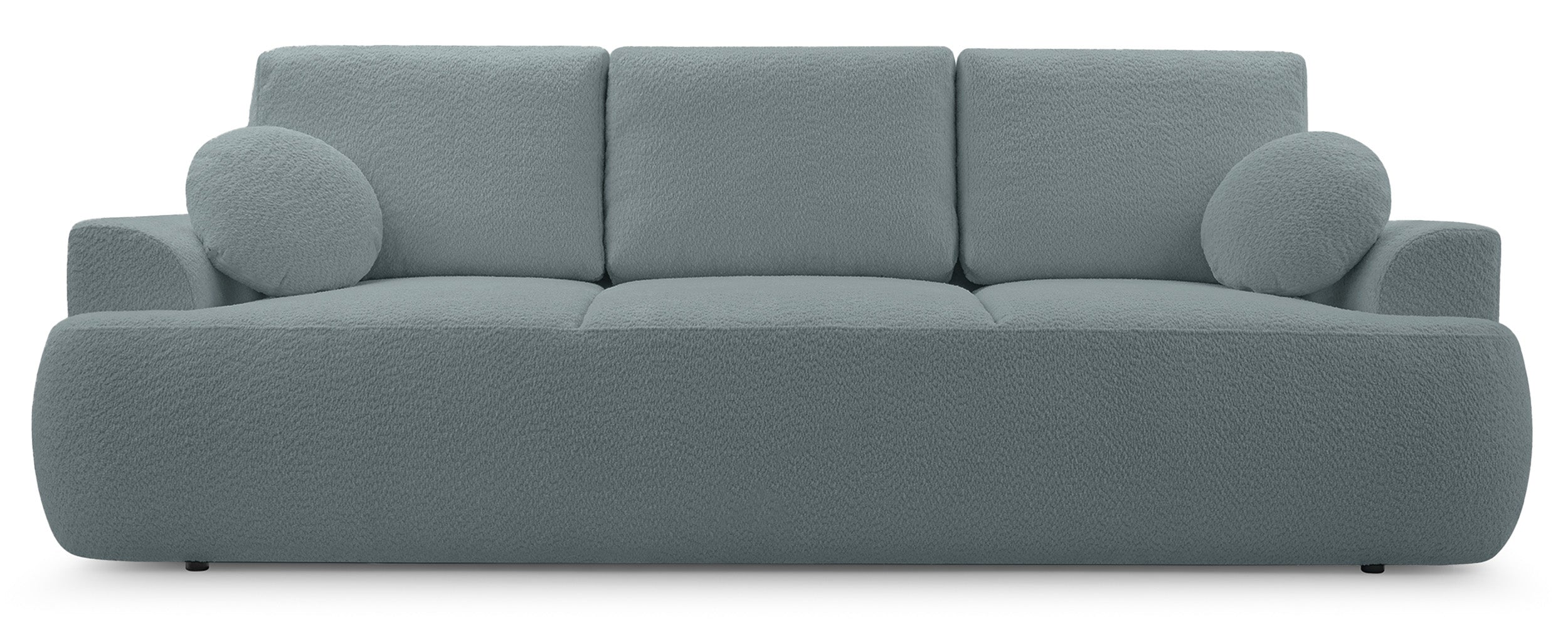 Dreisitziges, ausklappbares Sofa Barletto mit Stauraum, grauer Bouclé-Stoff