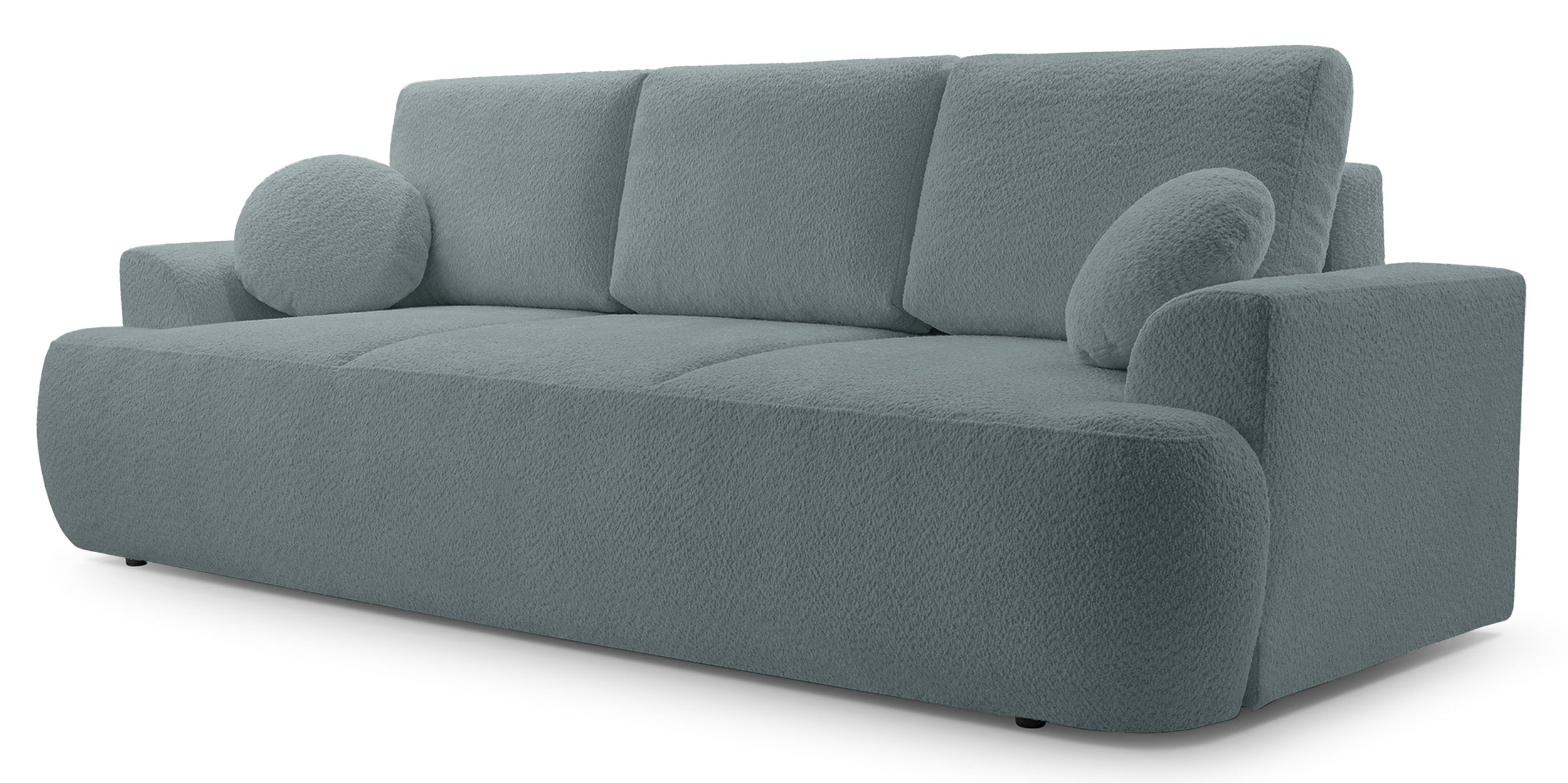 Dreisitziges, ausklappbares Sofa Barletto mit Stauraum, grauer Bouclé-Stoff
