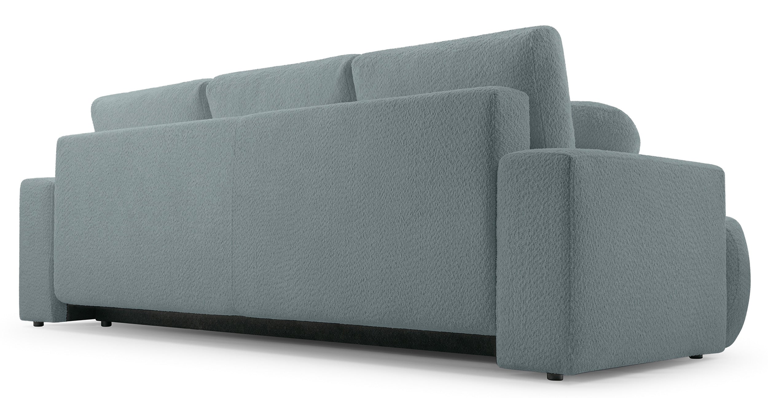Dreisitziges, ausklappbares Sofa Barletto mit Stauraum, grauer Bouclé-Stoff