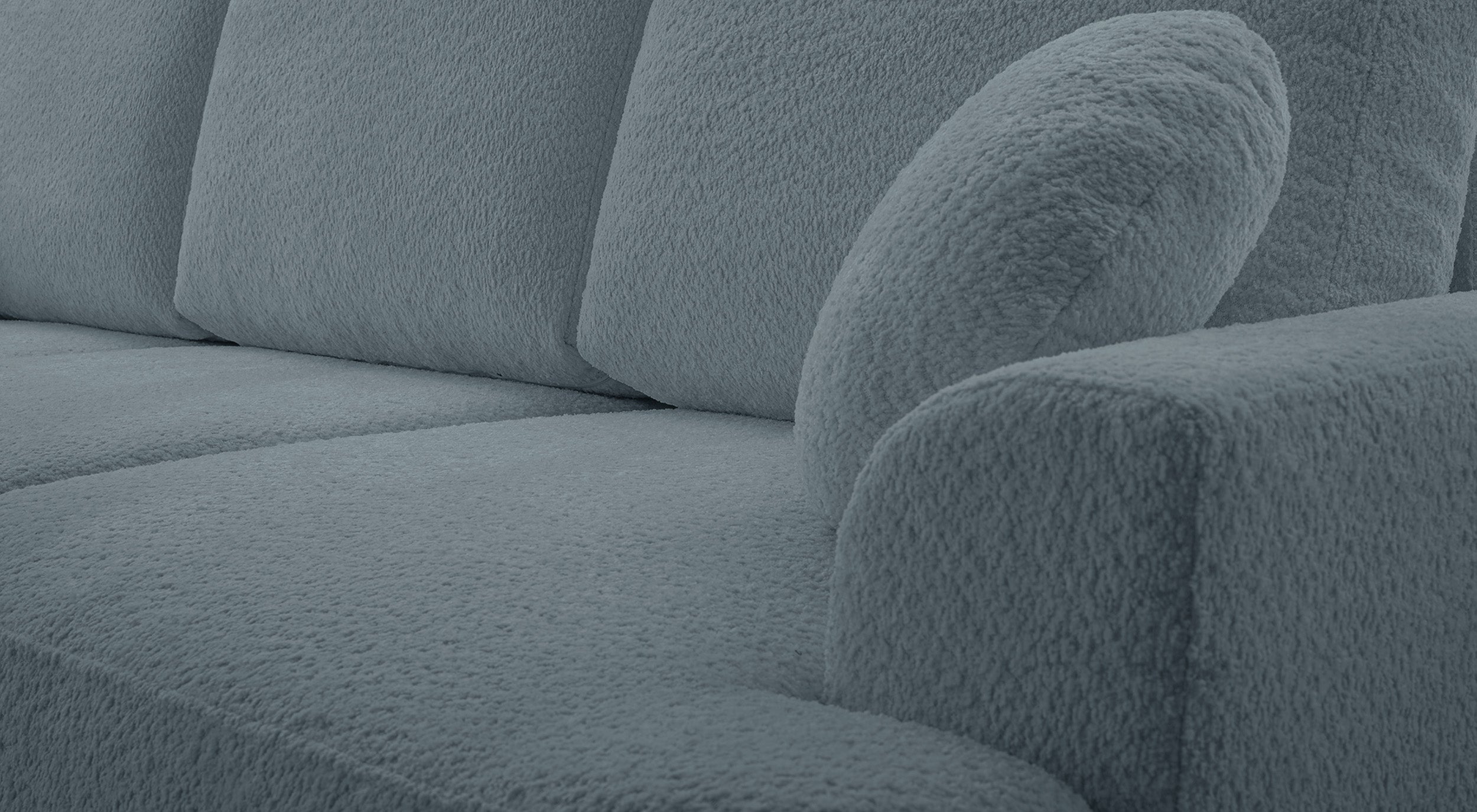 Dreisitziges, ausklappbares Sofa Barletto mit Stauraum, grauer Bouclé-Stoff