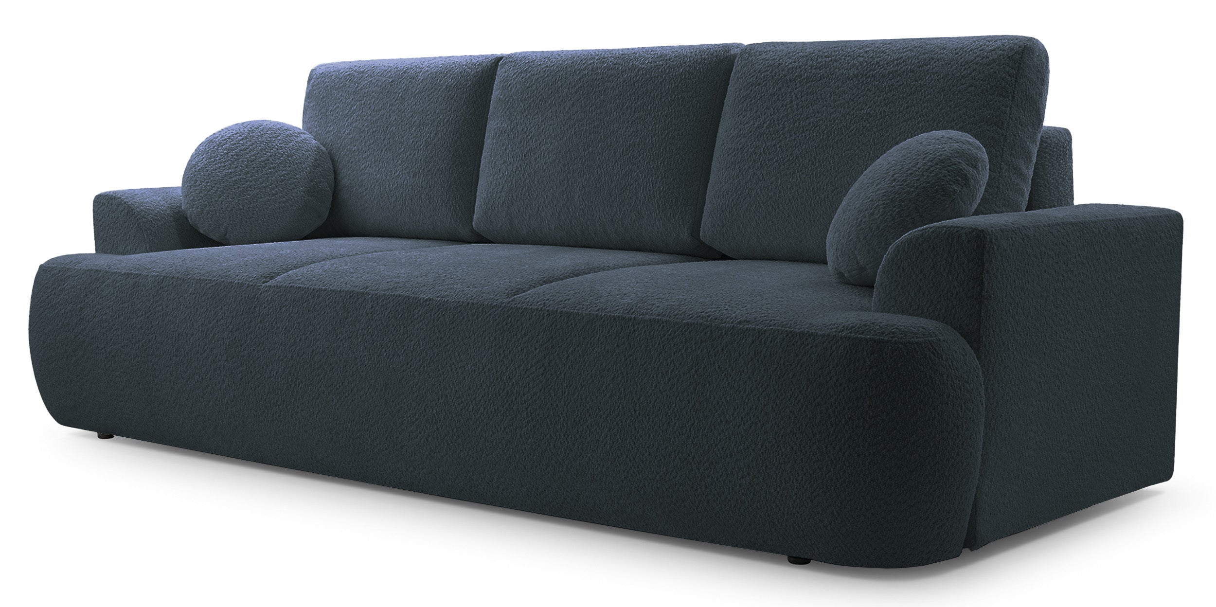 Dreisitziges Schlafsofa Barletto mit Stauraum, dunkelgrauer Bouclé-Stoff
