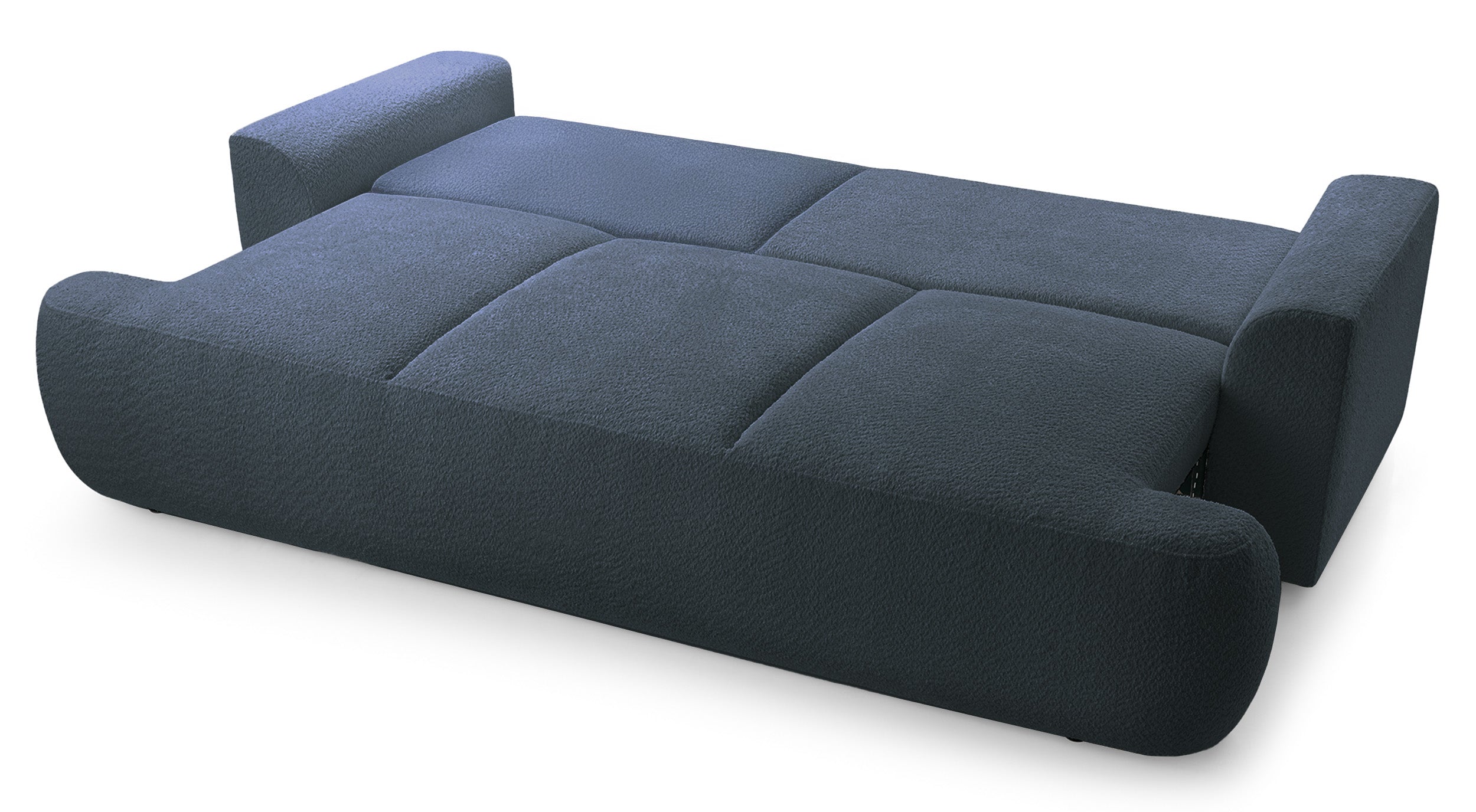 Dreisitziges Schlafsofa Barletto mit Stauraum, dunkelgrauer Bouclé-Stoff