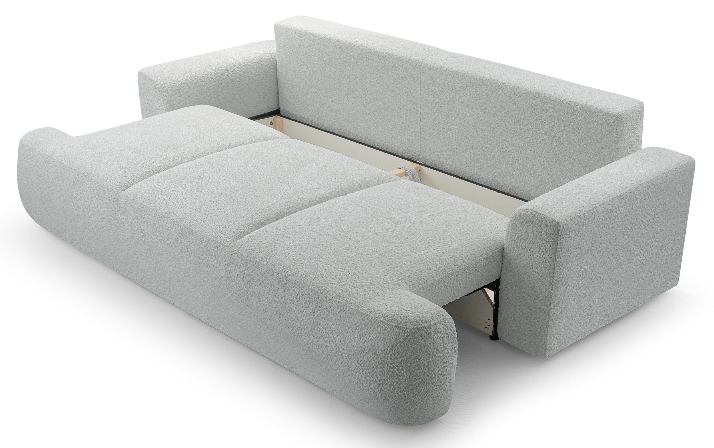 Drei-Sitzer-Schlafsofa Barletto mit Stauraum, grau-beige Bouclé