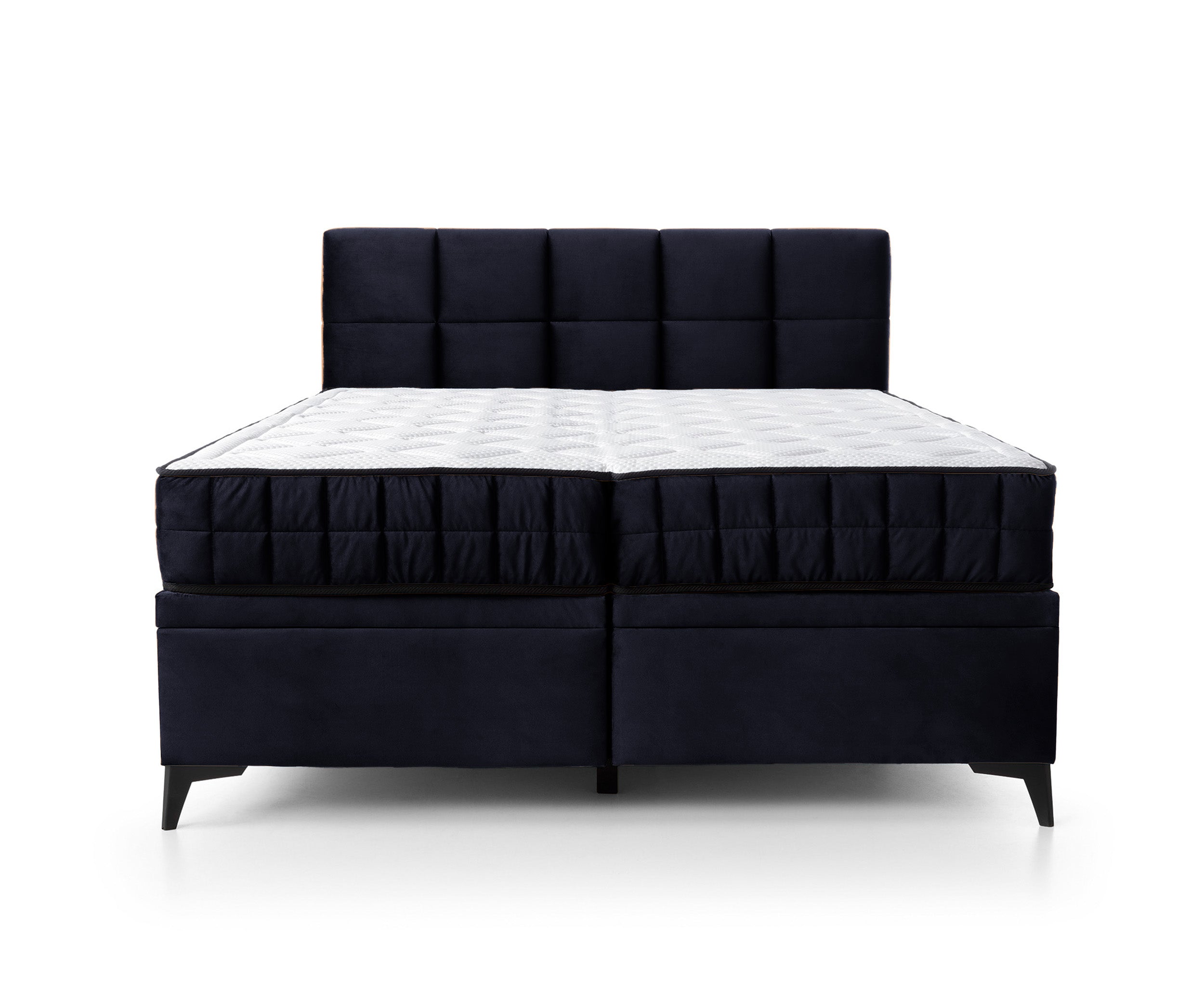 Kontinentales Bett 160x200 cm Beriano mit Stauraum und Matratze, dunkelblauer Samt