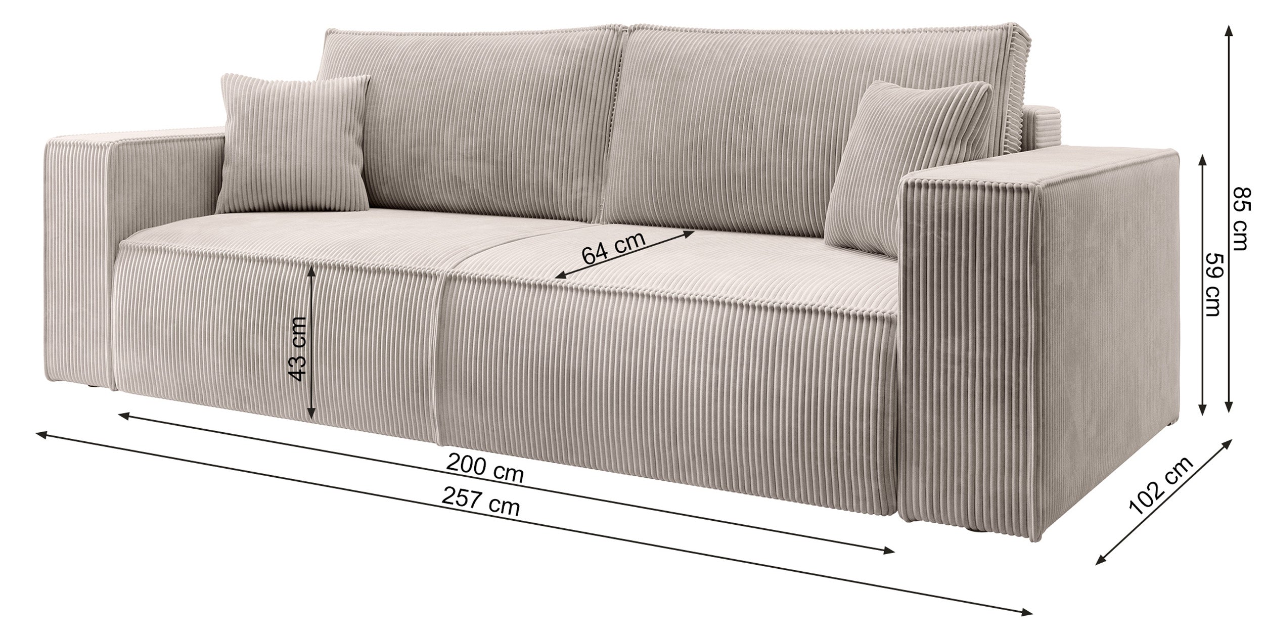 Dreisitziges ausklappbares Sofa Farese mit Stauraum, beige Cord