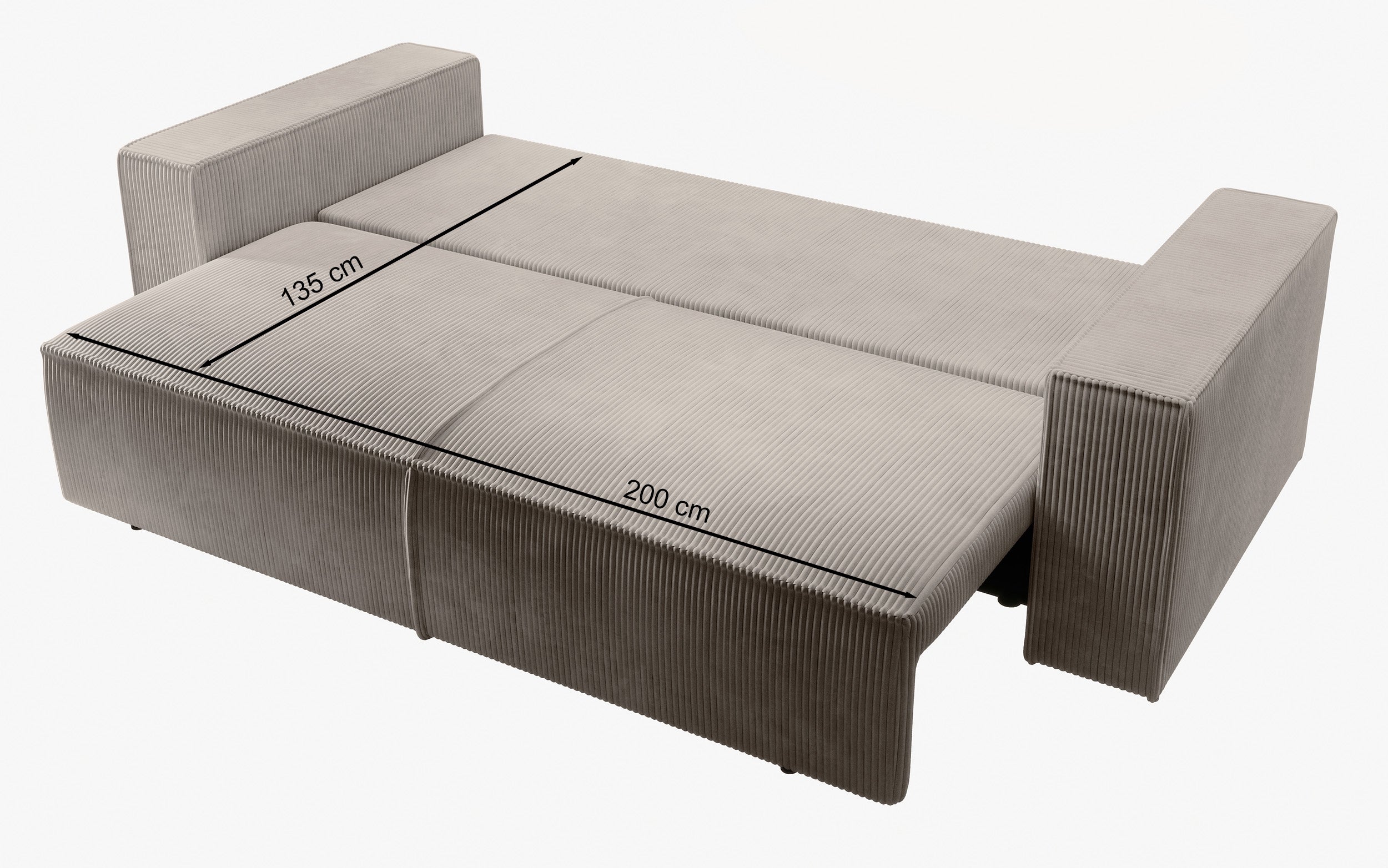 Dreisitziges ausklappbares Sofa Farese mit Stauraum, beige Cord