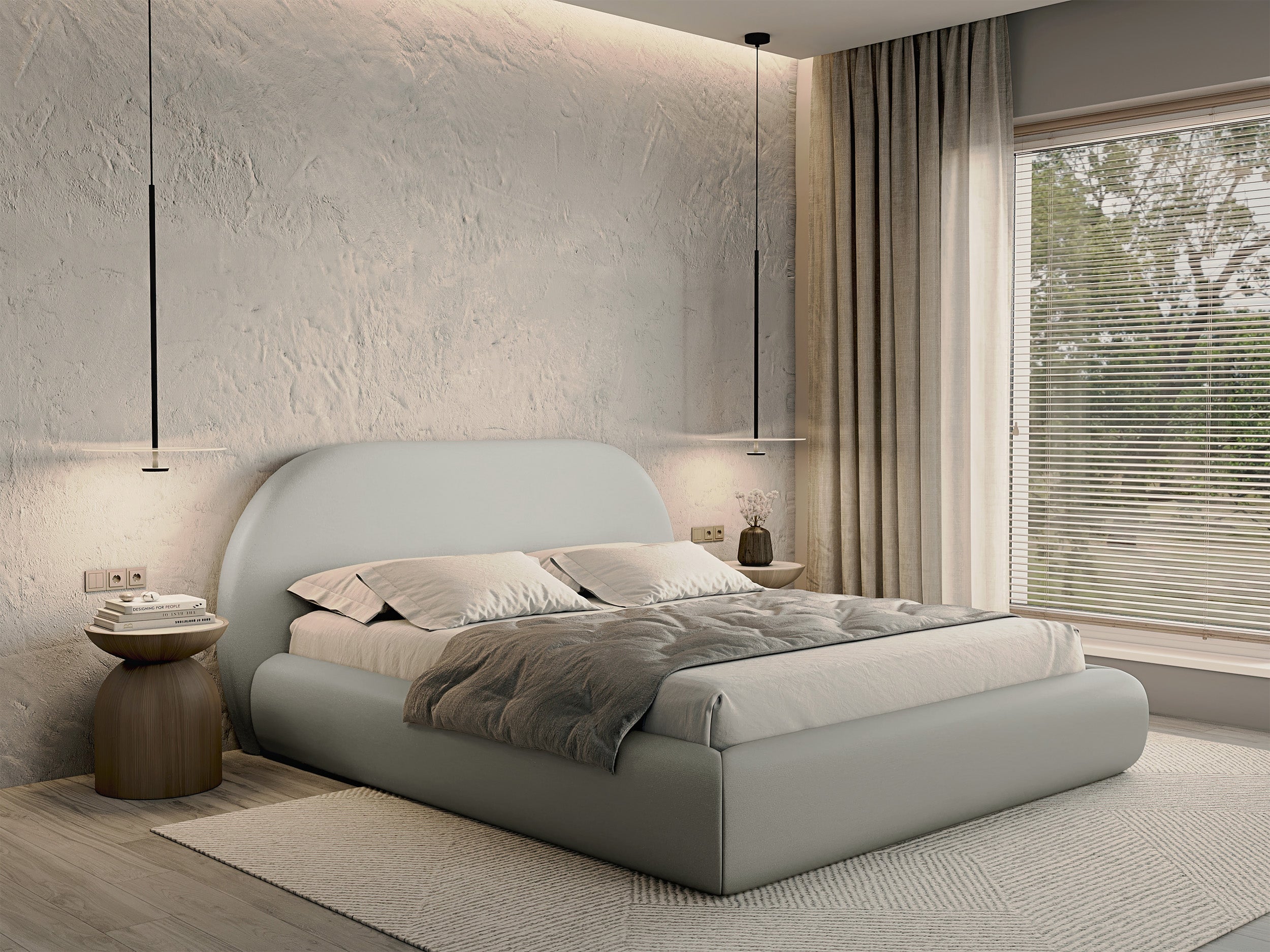 Polsterbett 140x200 cm Buvio in grau-beigem Chenillestoff