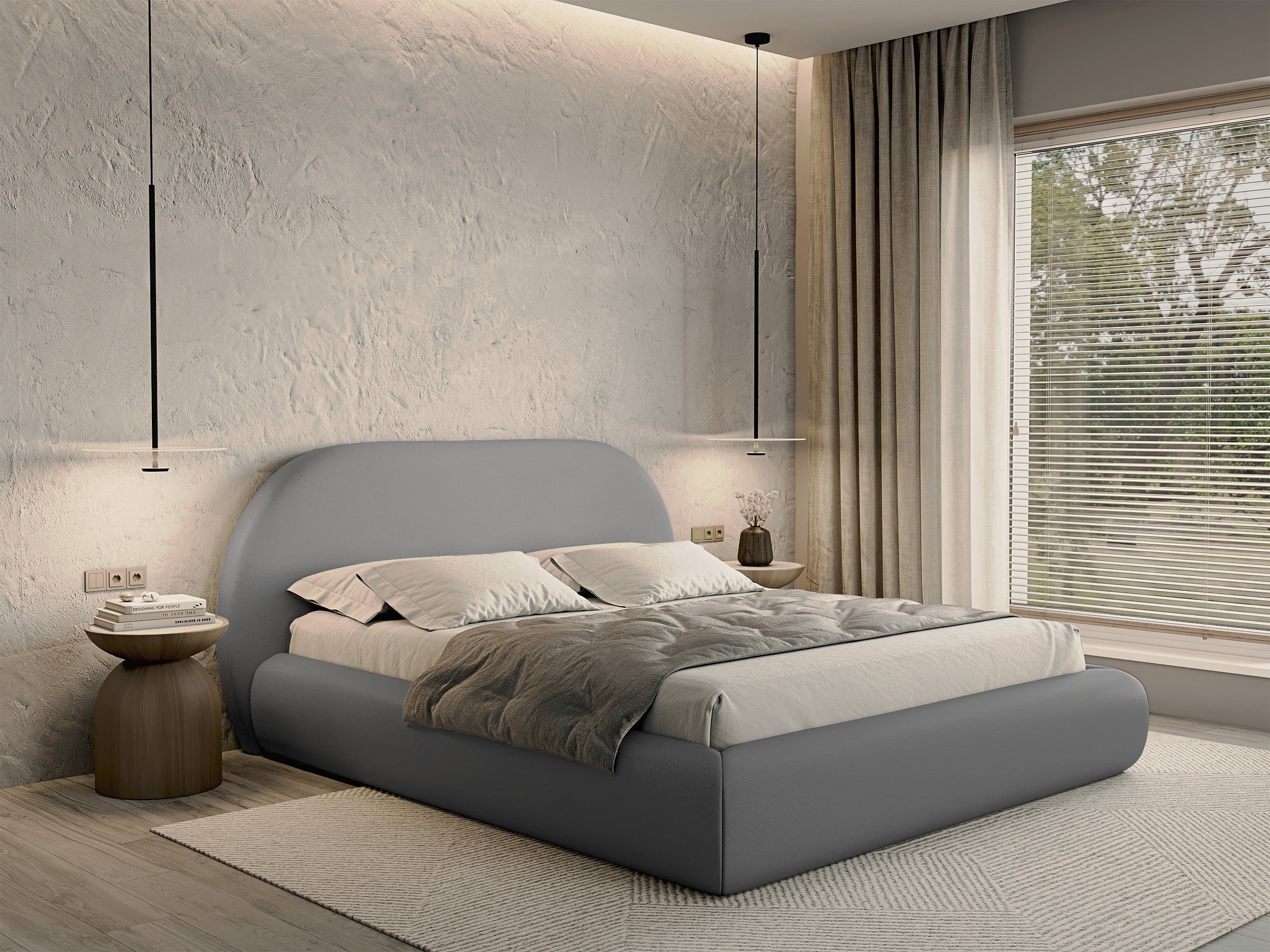 Polsterbett 140x200 cm Buvio hellgrauer Chenille