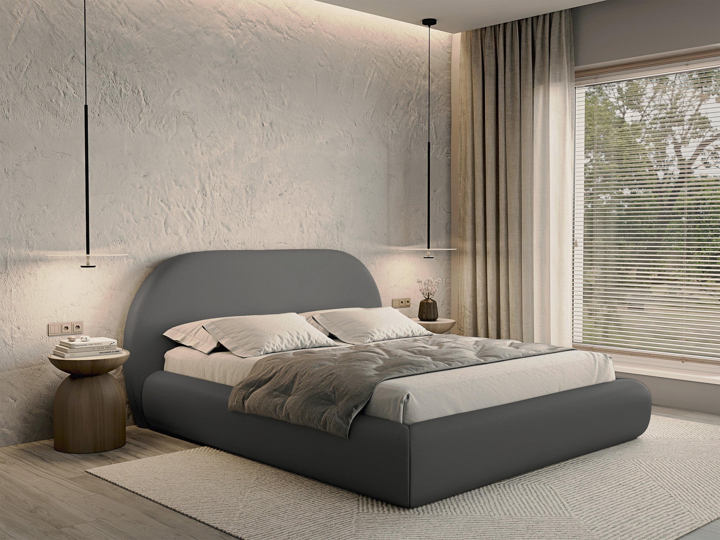 Gepolstertes Bett 140x200 cm Buvio in grauem Chenillestoff