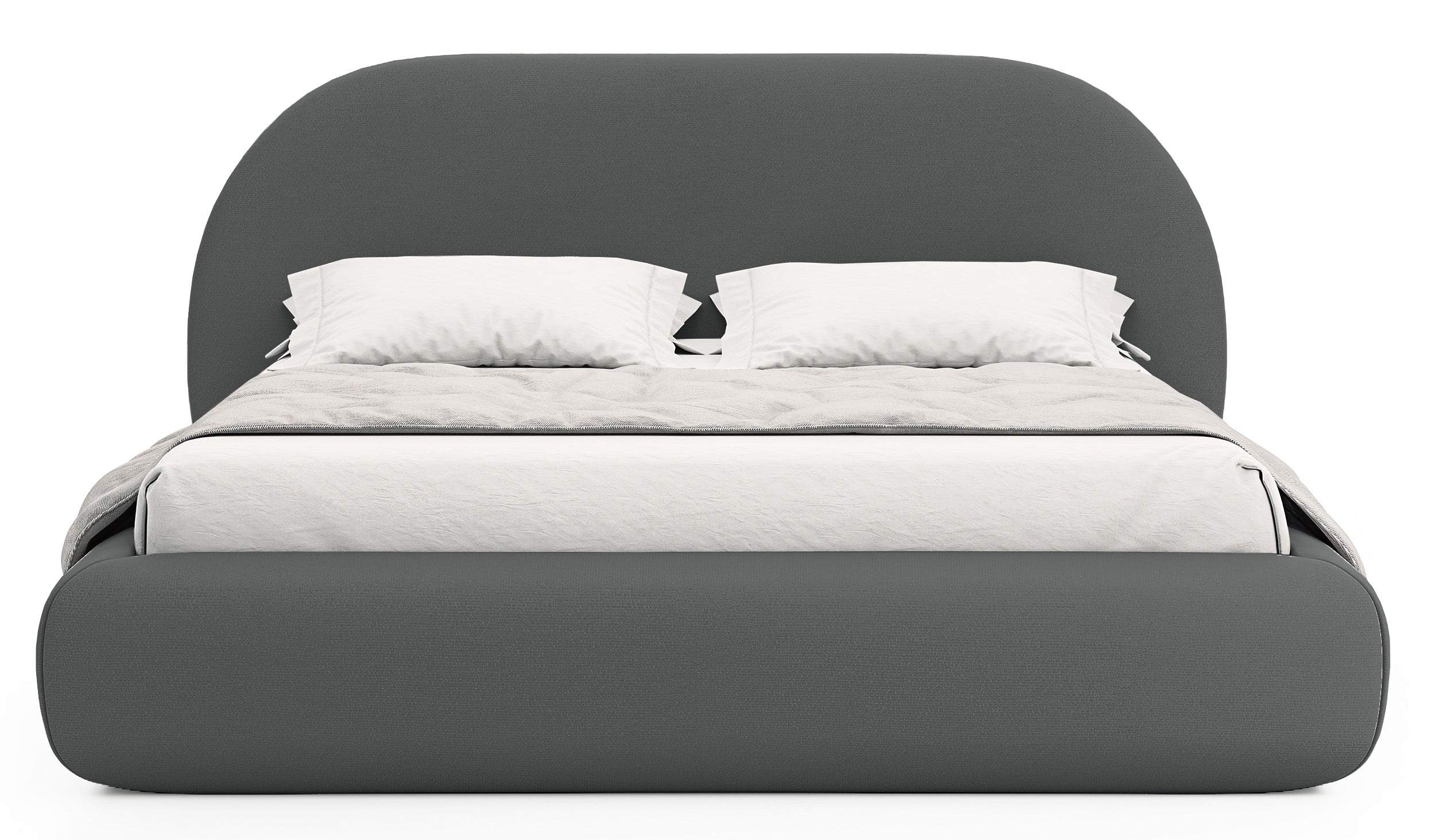 Gepolstertes Bett 160x200 cm Buvio mit Stauraum, Metallrahmen, grauer Chenille-Stoff