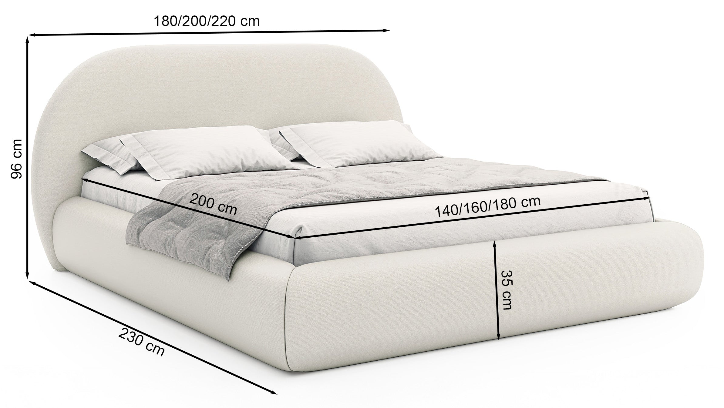 Gepolstertes Bett 140x200 cm Buvio in grauem Chenillestoff