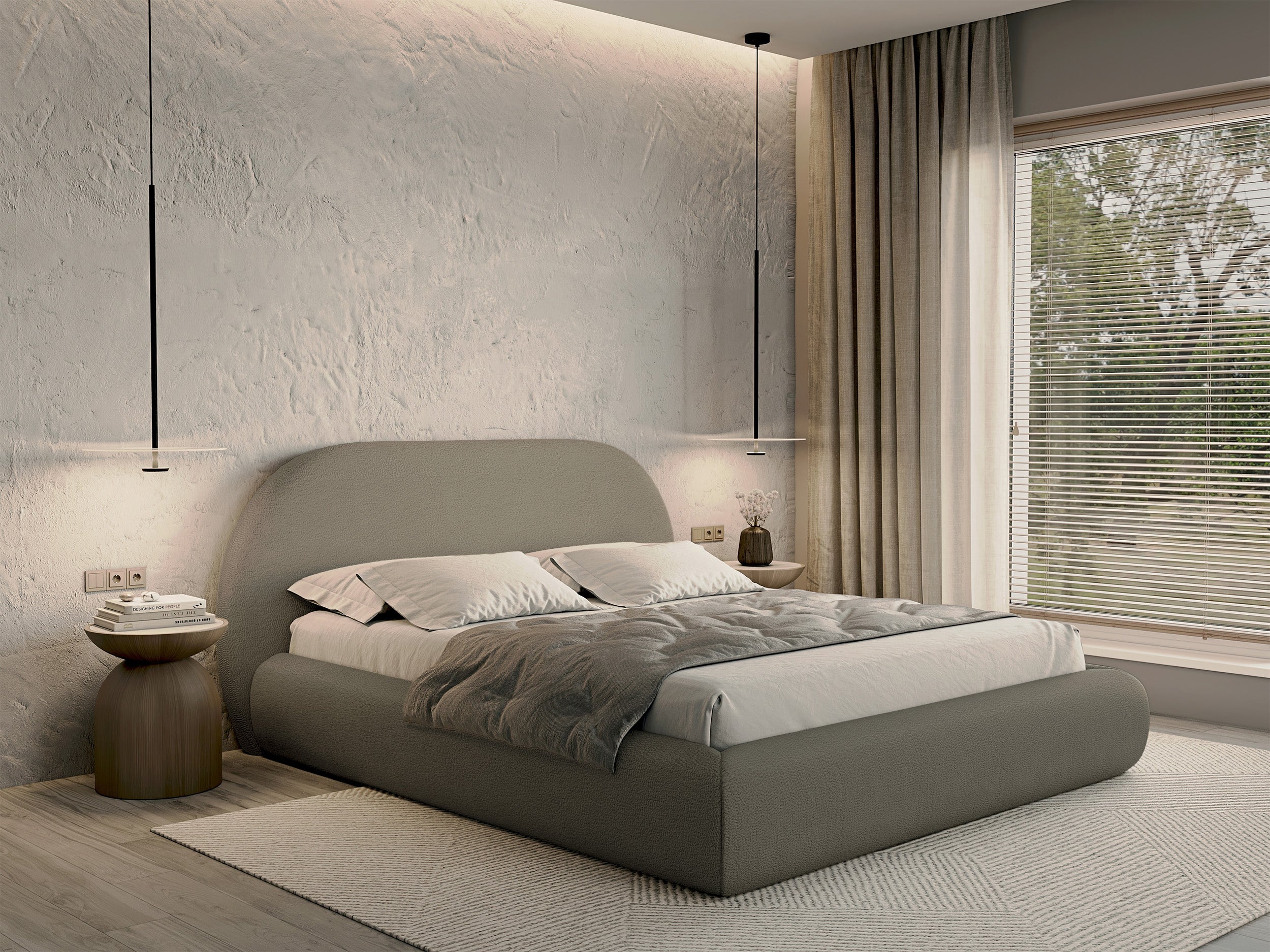 Polsterbett 140x200 cm Buvio dunkelbeige Bouclé