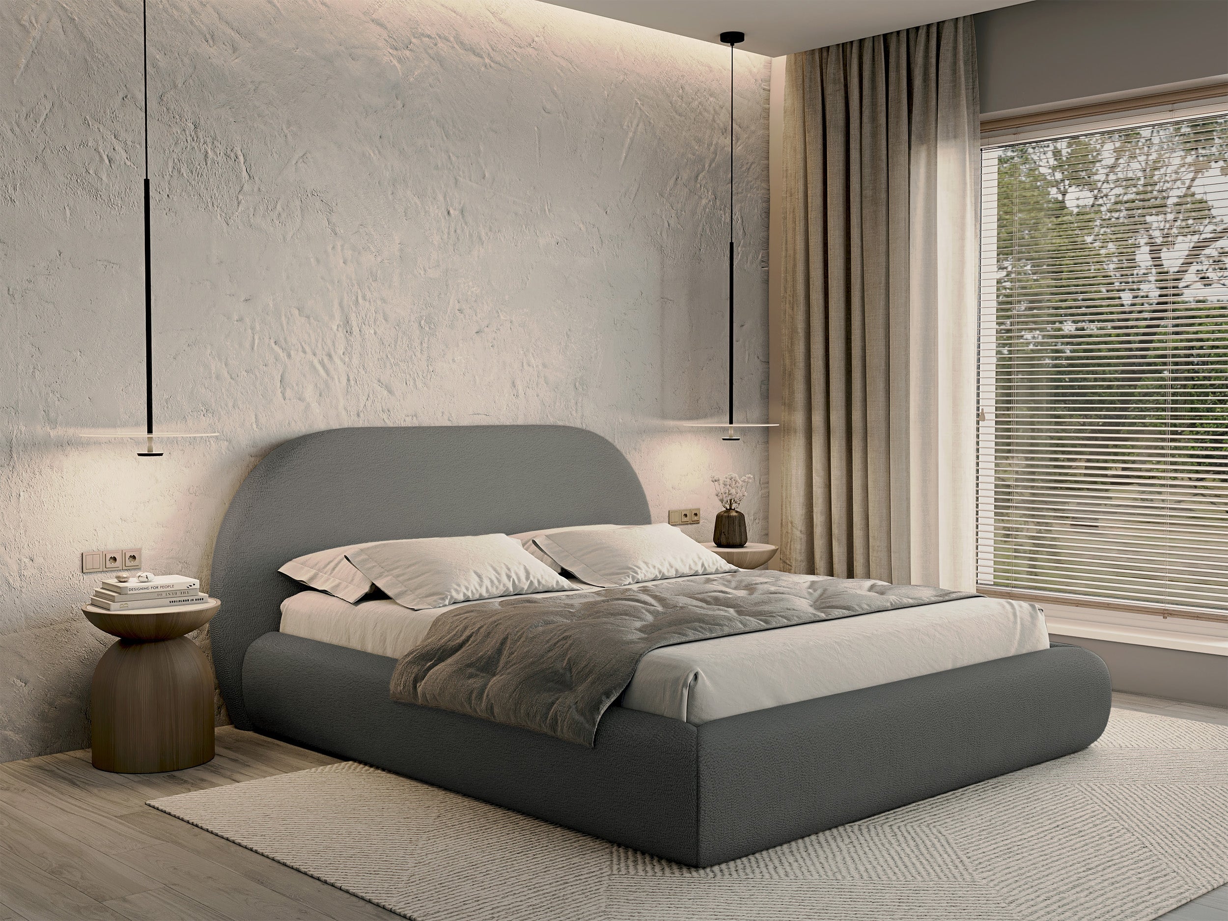 Gepolstertes Bett 140x200 cm Buvio grau Bouclé