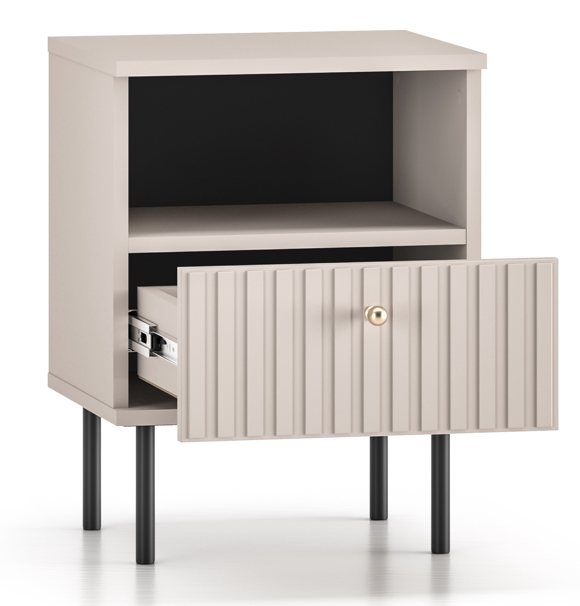 Nachttisch Caletto mit Schublade 40 cm, dekorative Lamellen, beige