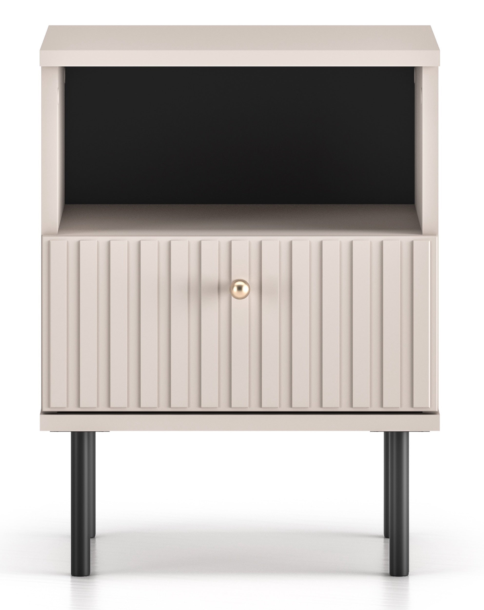 Nachttisch Caletto mit Schublade 40 cm, dekorative Lamellen, beige