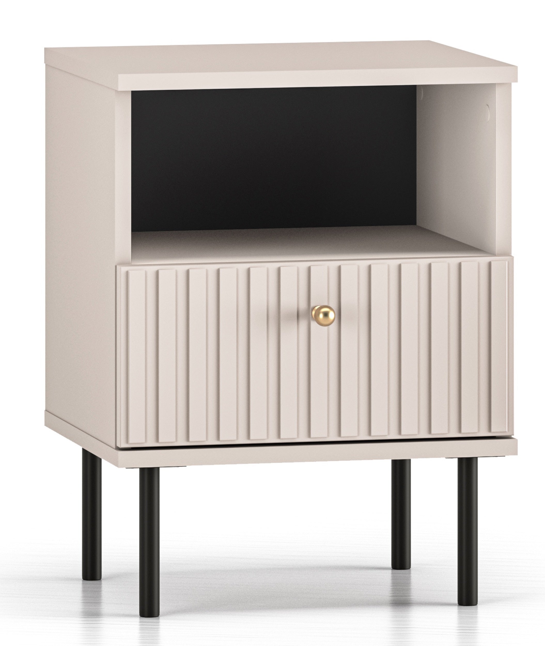 Nachttisch Caletto mit Schublade 40 cm, dekorative Lamellen, beige