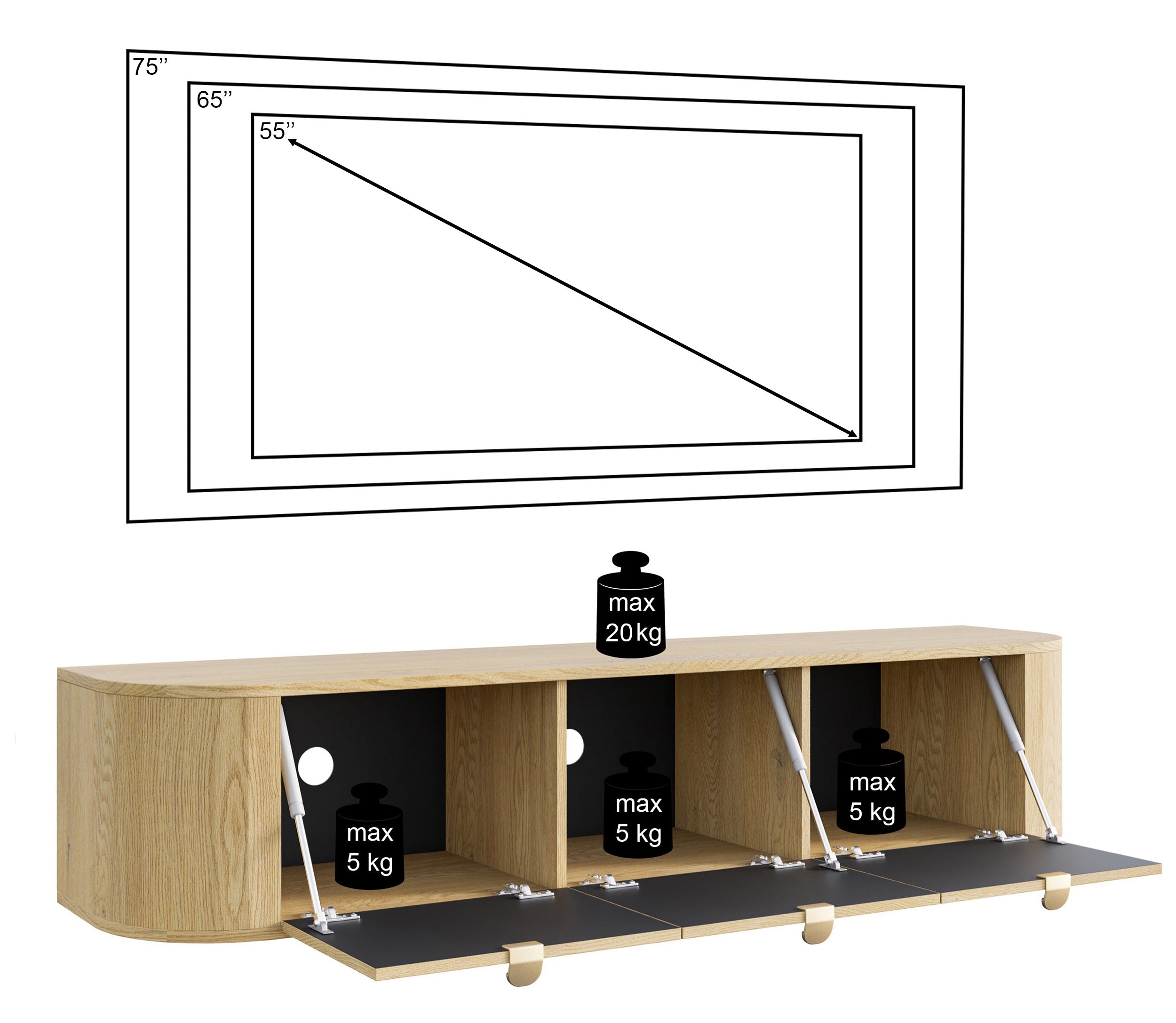 Hängender TV-Schrank Coru mit drei Klappen, 175 cm