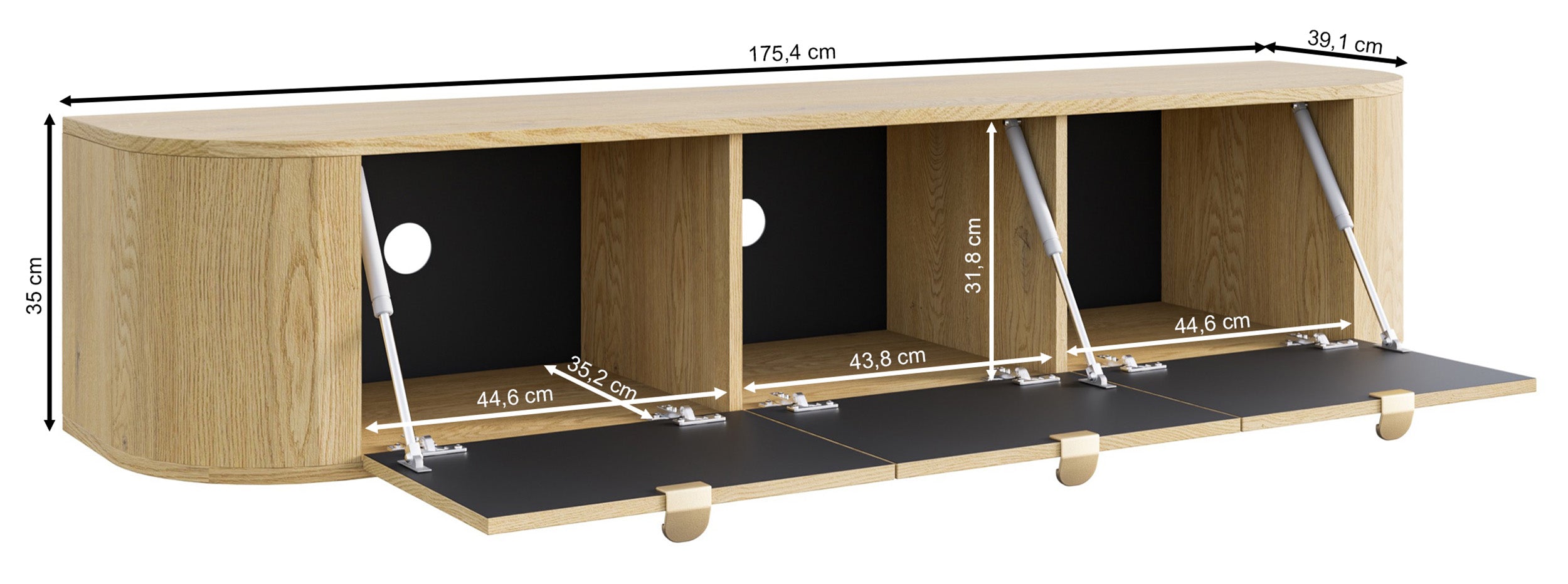 Hängender TV-Schrank Coru mit drei Klappen, 175 cm