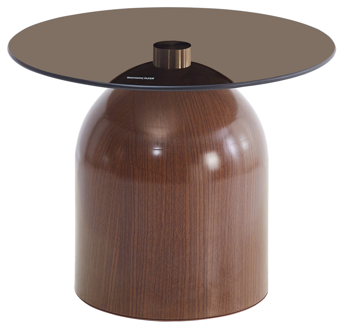Velmorra runder Couchtisch, Durchmesser 50 cm, mit getöntem Glasplatte und Metallgestell in Nussbaum
