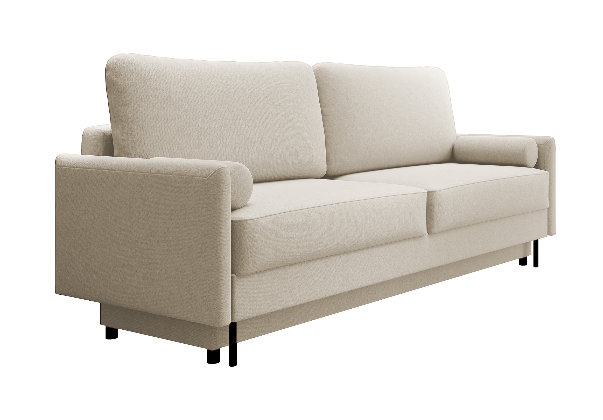 Dreisitziges ausklappbares Sofa Tomonde mit Stauraum, beige, samt, pflegeleicht